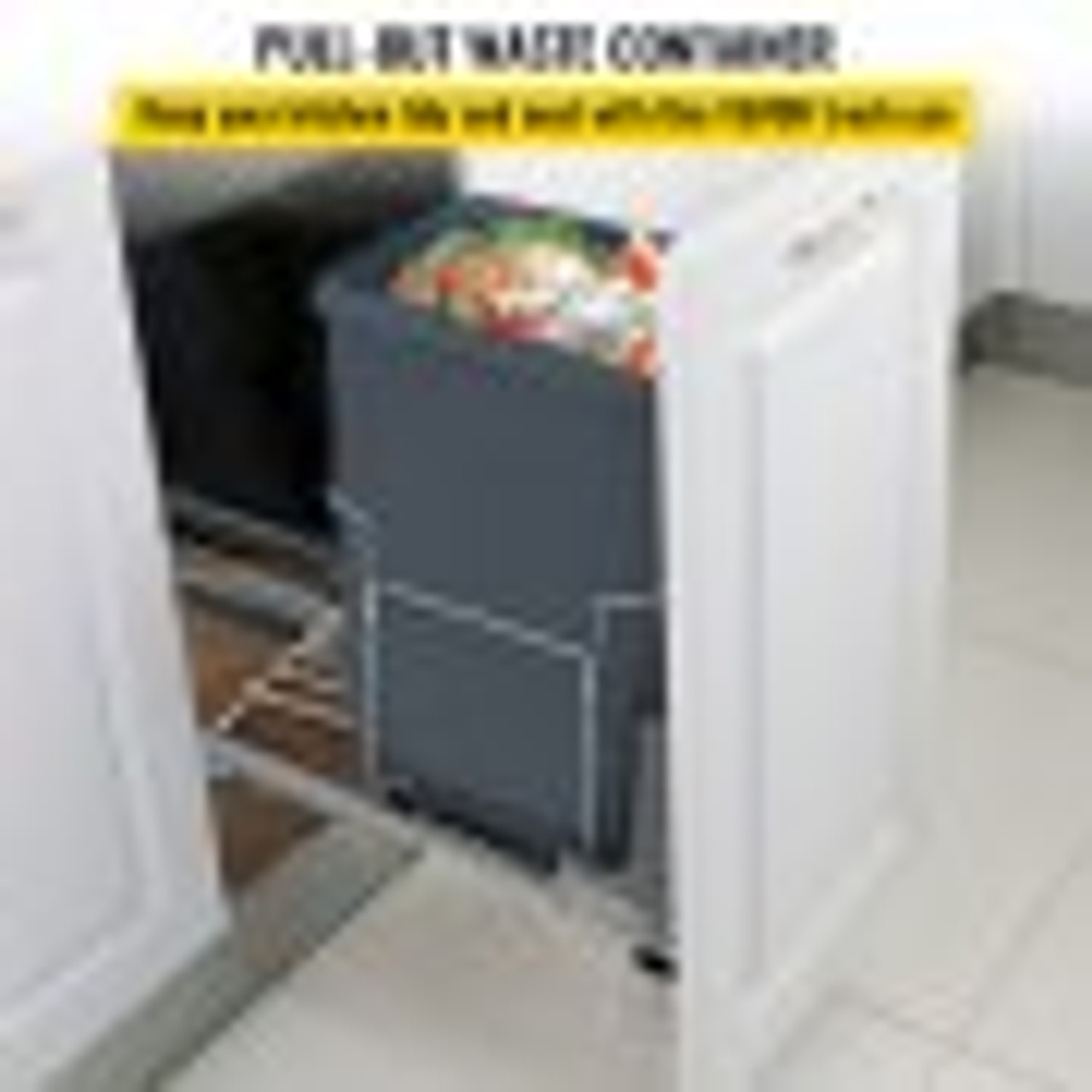 Pull-Out Trash Can, 37Qt Single Bin, Under Mount Kitchen Waste Container with Soft-Close Slides, 33 lbs Load Capacity & Door-Mounted Brackets, Garbage Recycling Bin for Kitchen Cabinet, Grey