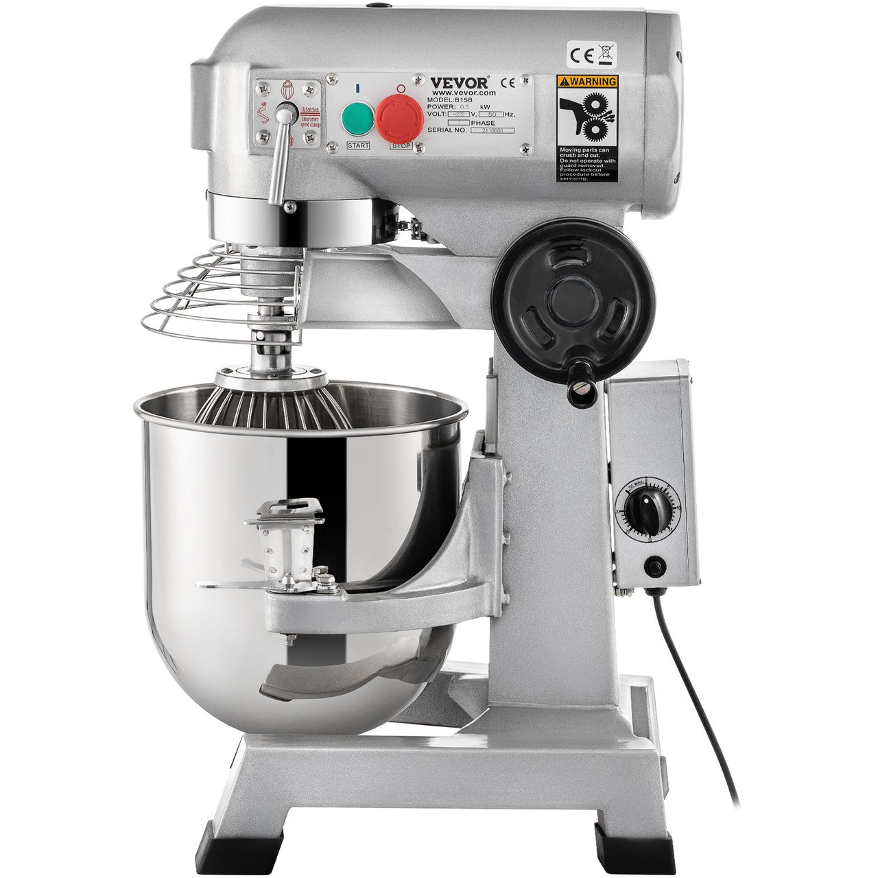VEVOR Commercial Food Mixer 15qt Commercial Mixer with Timing Function 500W Stainless Steel Bowl Heavy Duty Electric Food Mixer Commercial with 3