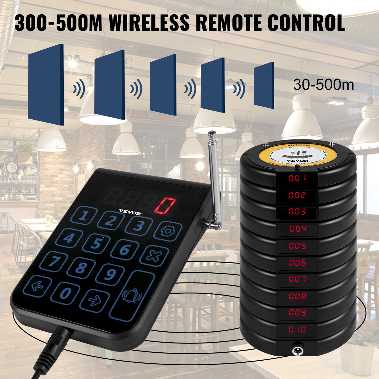 R100 Wireless Calling System, Restaurant Pager System 30 Pagers,Max 999 Beepers, Touch Keyboard with Vibration, Flashing and Buzzer for Church,