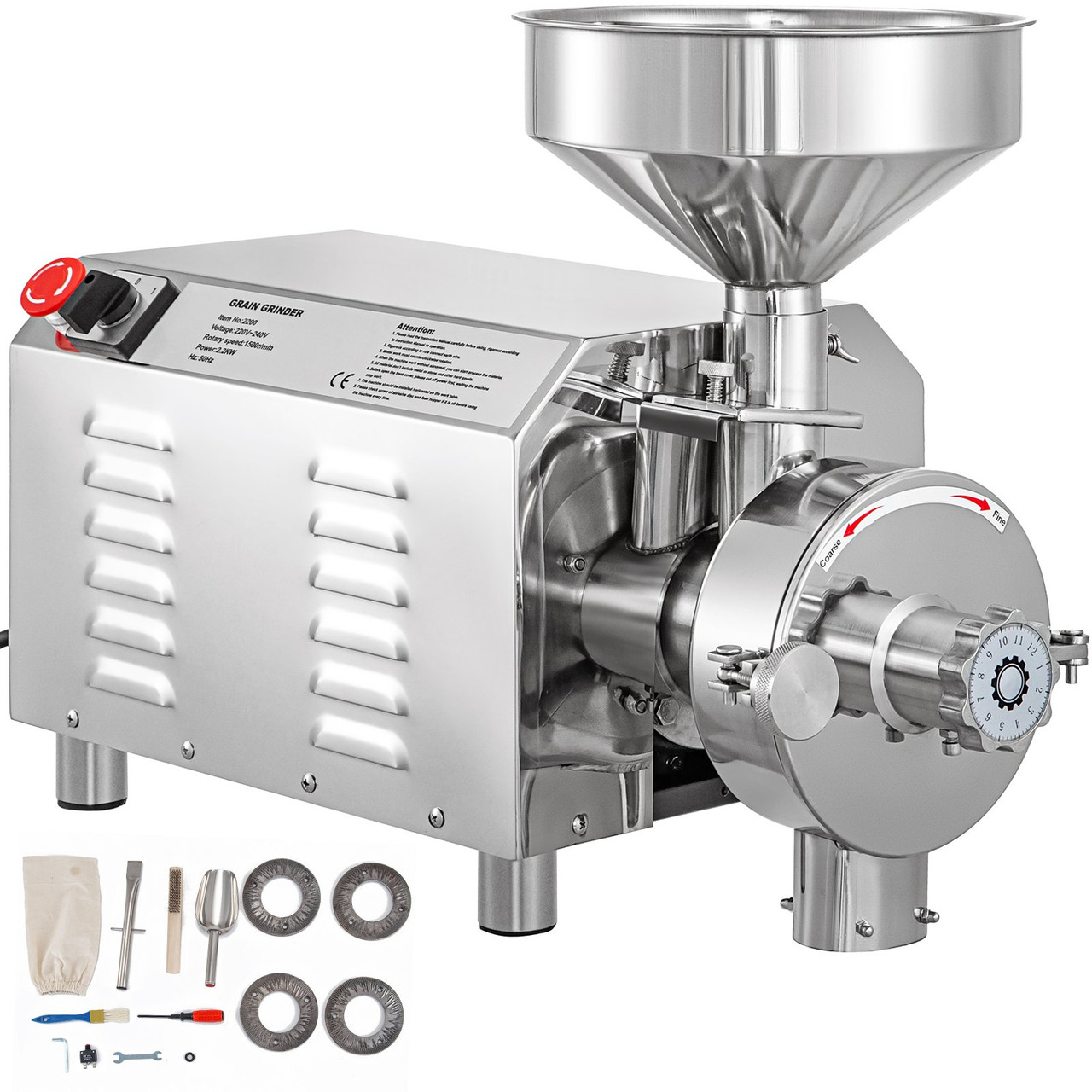 Commercial Grinding Machine for Grain 2200W,Electric Stainless Steel Grain Grinder 30-50KG/H,Automatic Industrial Superfine Grain Grinder for Dried
