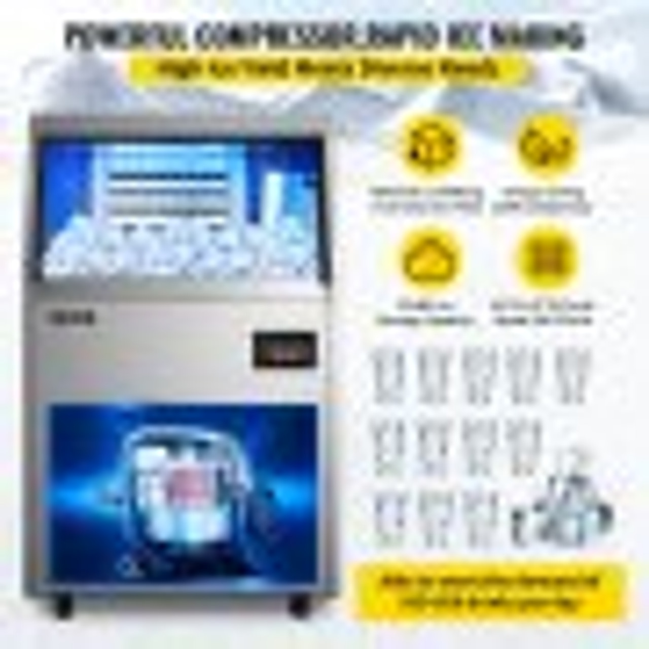 110V Commercial Ice Maker 110LBS/24H with 44lbs Storage Capacity Stainless Steel Commercial Ice Machine 40 Ice Cubes Per Plate Industrial Ice Maker Machine Auto Clean for Bar Home Supermarkets