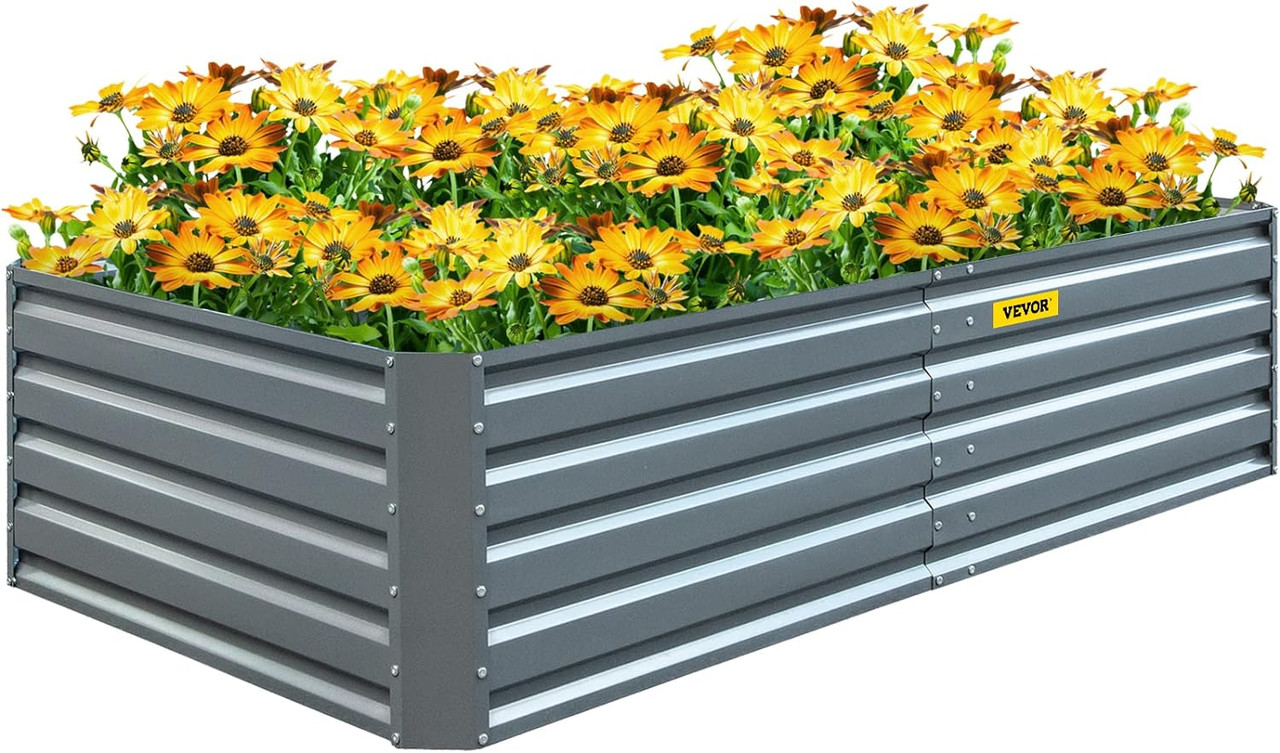 Galvanized Raised Garden Bed, 80" x 40" x 19" Metal Planter Box, Gray Steel Plant Raised Garden Bed Kit, Planter Boxes Outdoor for Growing
