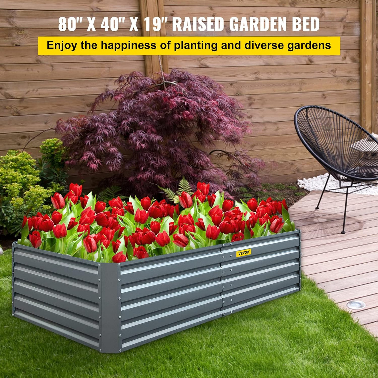 Galvanized Raised Garden Bed, 80" x 40" x 19" Metal Planter Box, Gray Steel Plant Raised Garden Bed Kit, Planter Boxes Outdoor for Growing