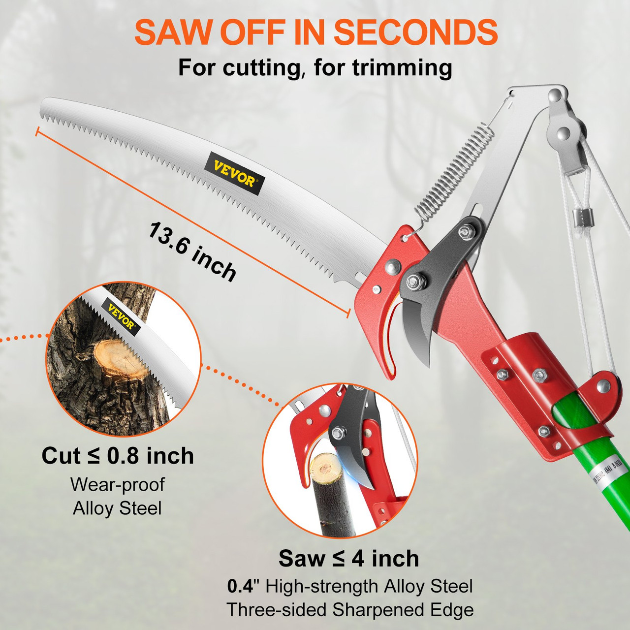 Pole Saws For Tree Trimming, 26 Foot Pruning Saws, Alloy Steel Tree Pruner, Extension Pole, Tree Pruner Extendable, Tree Trimmers Long Handle for Sawing and Shearing