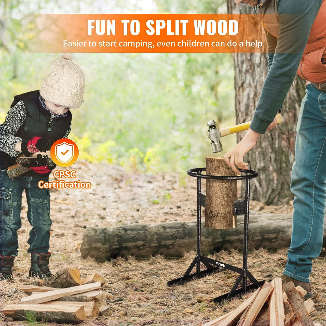 Firewood Kindling Splitter, 9''x17'' XL Wood Splitter, Unique V-Shaped Finger-Safety Blade, Manual Log Splitter for Wood Splitting, Heavy Duty Strong