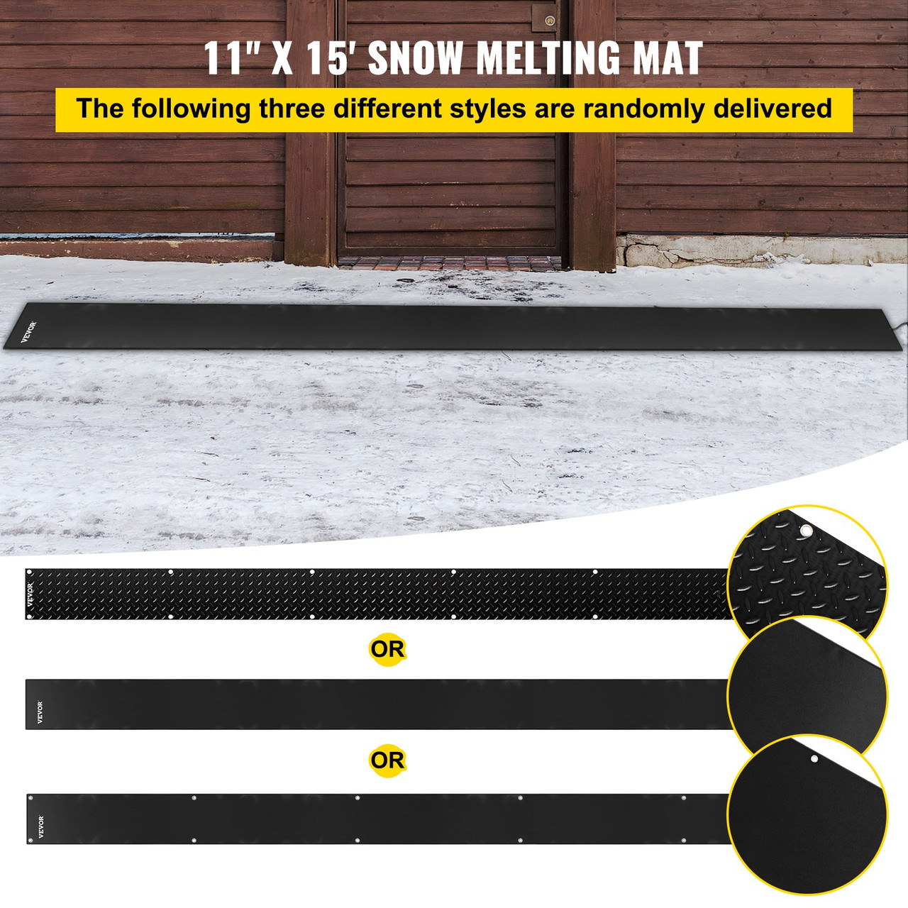 Snow Melting Mat, 11in x 15ft Heated Walkway Mat, 110V Snow and Ice Melting Mat, PVC Heated Mat with 6ft Power Cord, Slip-Proof, Ideal Winter Outdoor