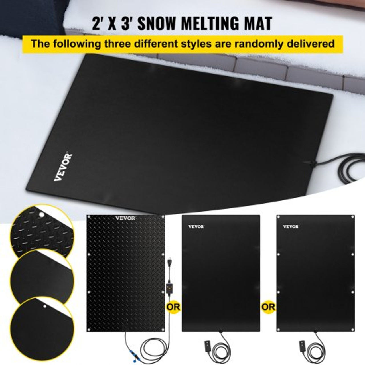 Snow Melting Mat, 2ft x 3ft Heated Walkway Mat, 110V Snow and Ice