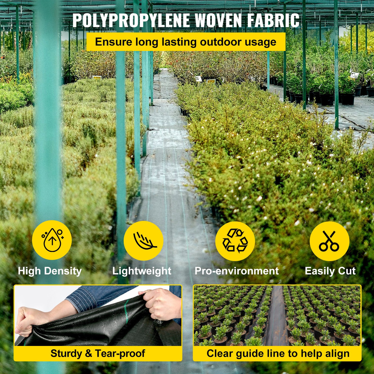 6.5FTx330FT Premium Weed Barrier Fabric Heavy Duty 3.2OZ, Woven Weed Control Fabric, High Permeability Good for Flower Bed, Geotextile Fabric for Underlayment, Polyethylene Ground Cover