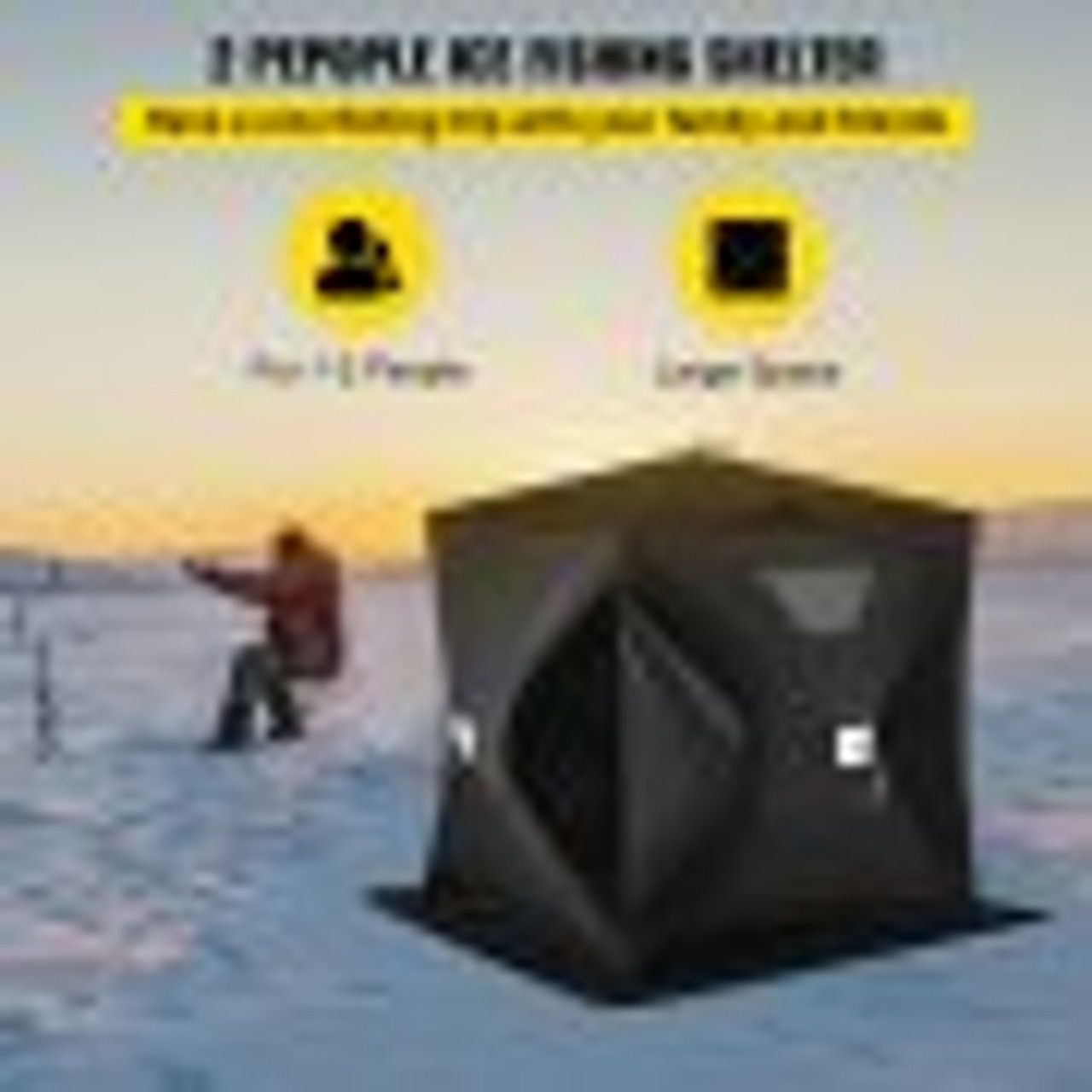 2-3 Person Ice Fishing Shelter, Pop-Up Portable Insulated Ice Fishing Tent, Waterproof Oxford Fabric