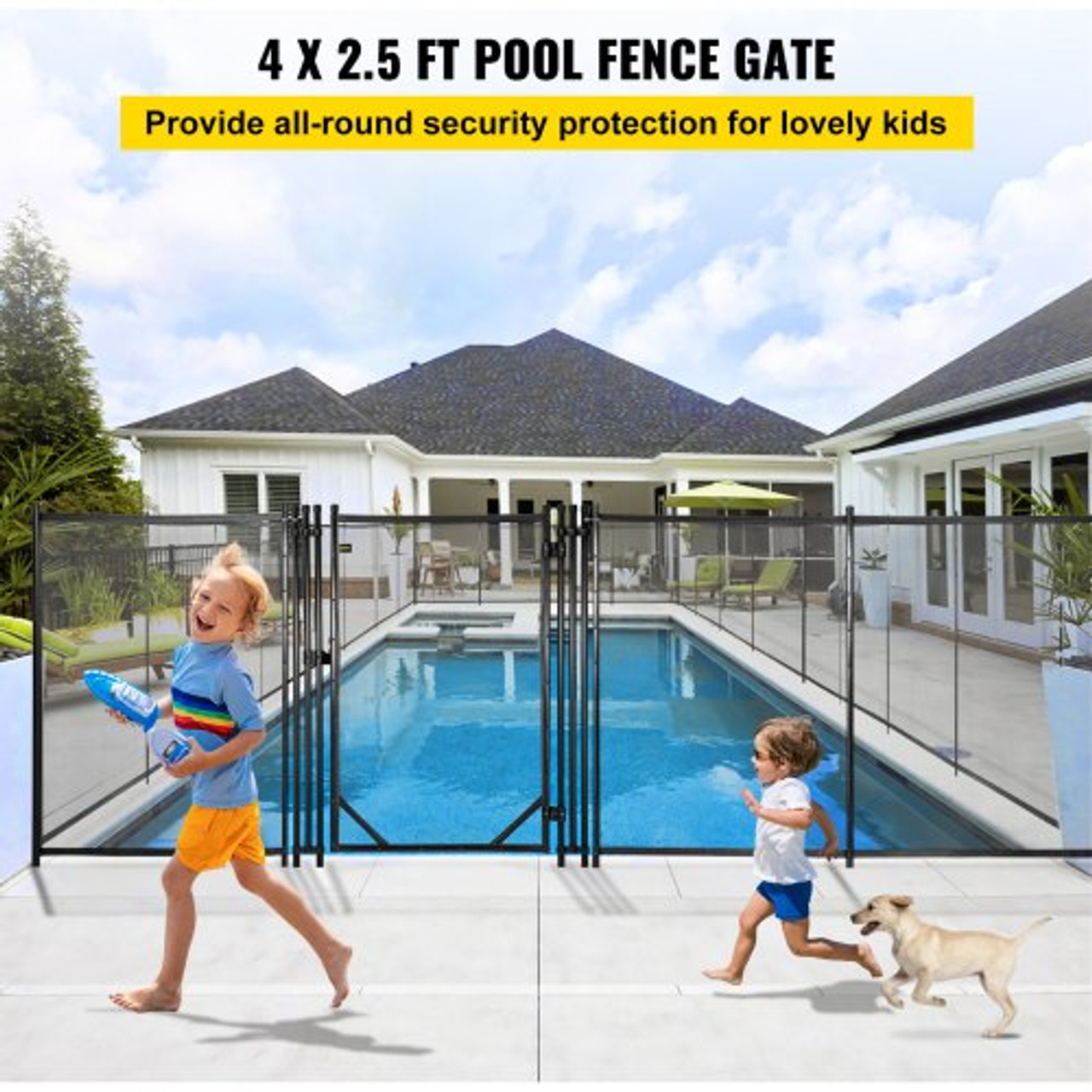Pool Fence Gate 4x2.5 Ft, Pool Safety Fence Gate Kit 1000D Powder Coated Aluminum Pipe, Pool Fences for In ground Pools 340gsm Grid Cloth Life Saver Pool Fence
