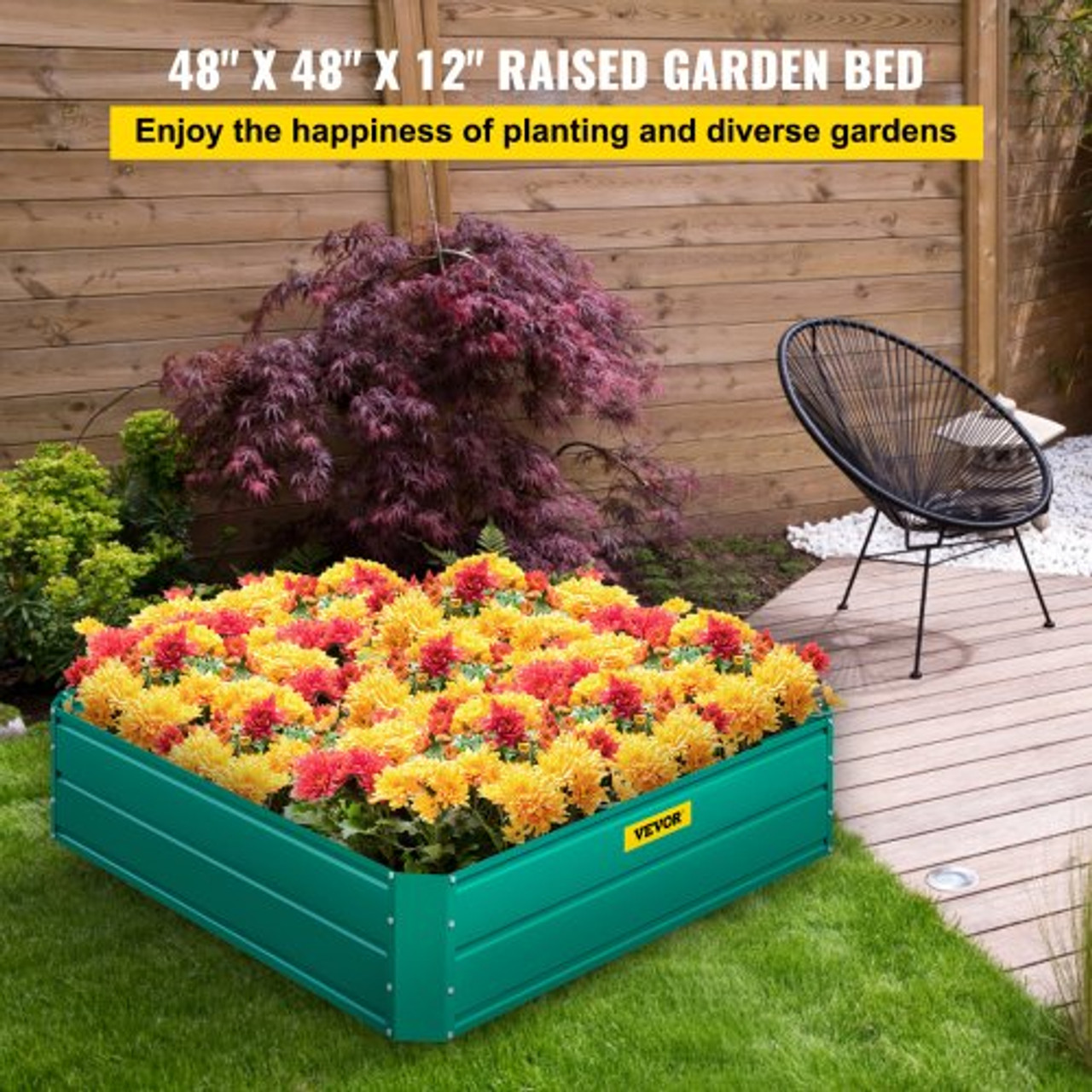 Galvanized Raised Garden Bed, 48" x 48" x 12" Metal Planter Box, Green Steel Plant Raised Garden Bed Kit, Planter Boxes Outdoor for Growing Vegetables,Flowers,Fruits,Herbs,and Succulents