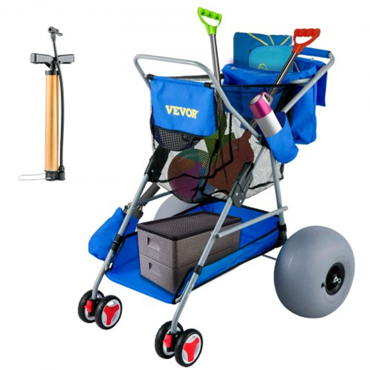 VEVOR Beach Cart Wagon Fishing Trolley for Sand TPU Deck w/ 13 Balloon  Wheels