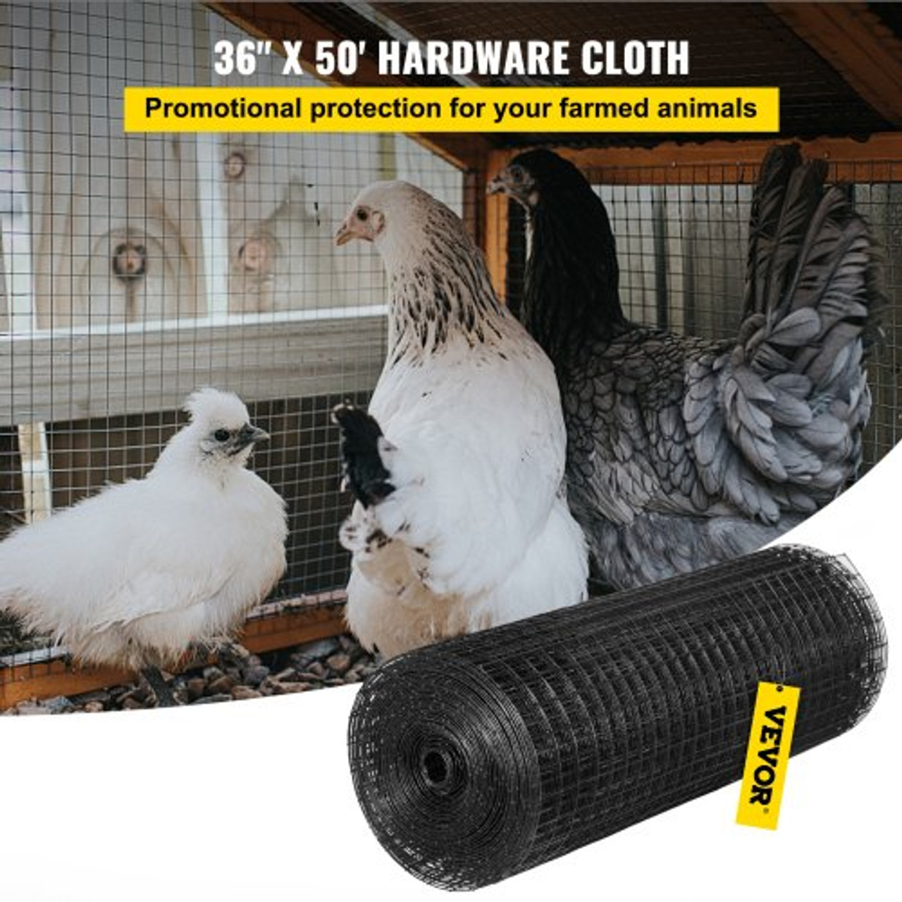 Hardware Cloth, 36" x 50' & 1"x1" Mesh Size, Galvanized Steel Vinyl Coated 16 Gauge Chicken Wire Fencing w/A Cutting Plier & A Pair of Fabric Gloves, for Garden Fencing & Pet Enclosures, Black