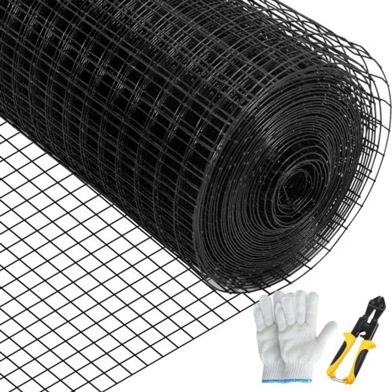 Hardware Cloth, 36" x 50' & 1"x1" Mesh Size, Galvanized Steel Vinyl Coated 16 Gauge Chicken Wire Fencing w/A Cutting Plier & A Pair of Fabric Gloves, for Garden Fencing & Pet Enclosures, Black