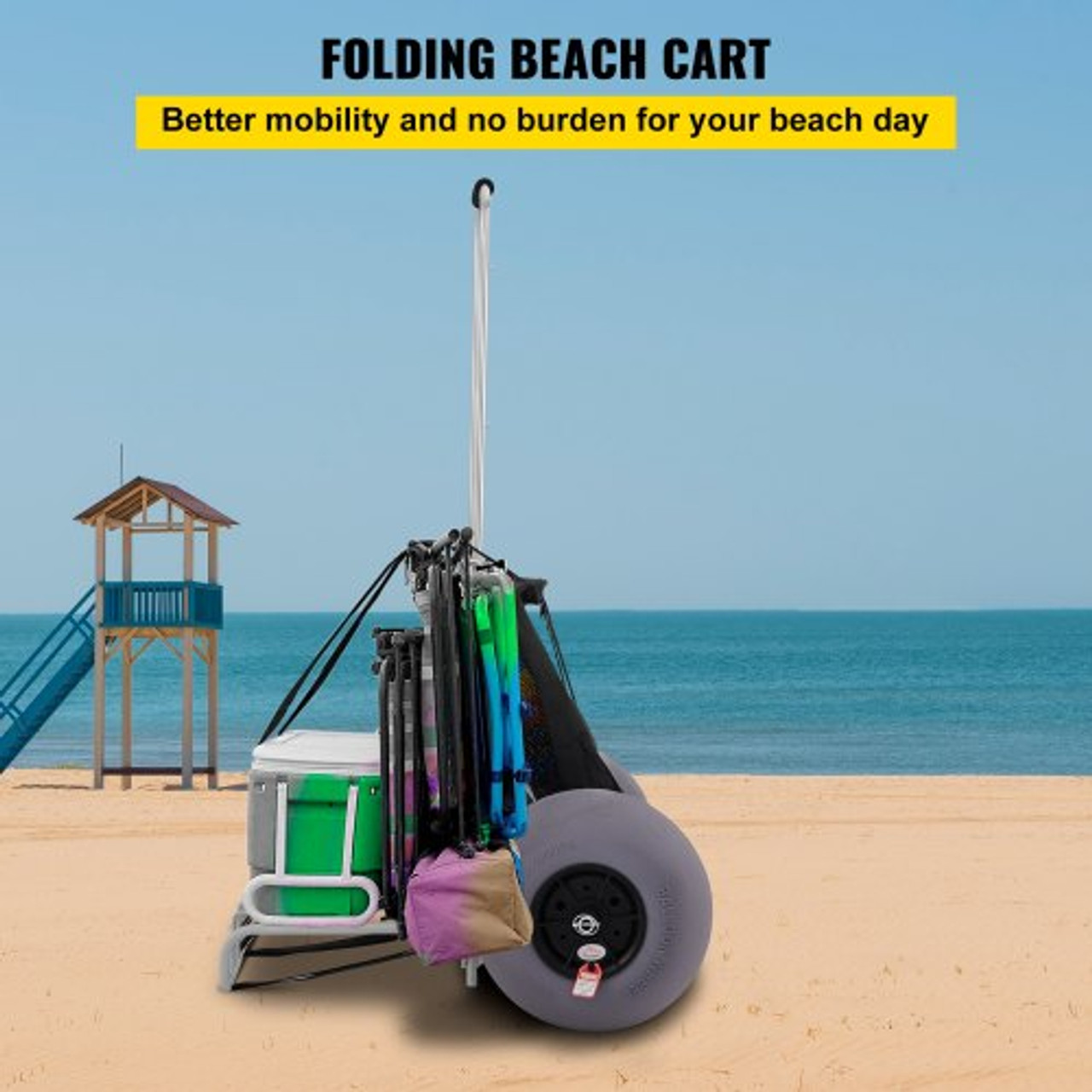 Beach Carts for Sand, 14 x 14.7 Cargo Deck, w/ 13 TPU Balloon