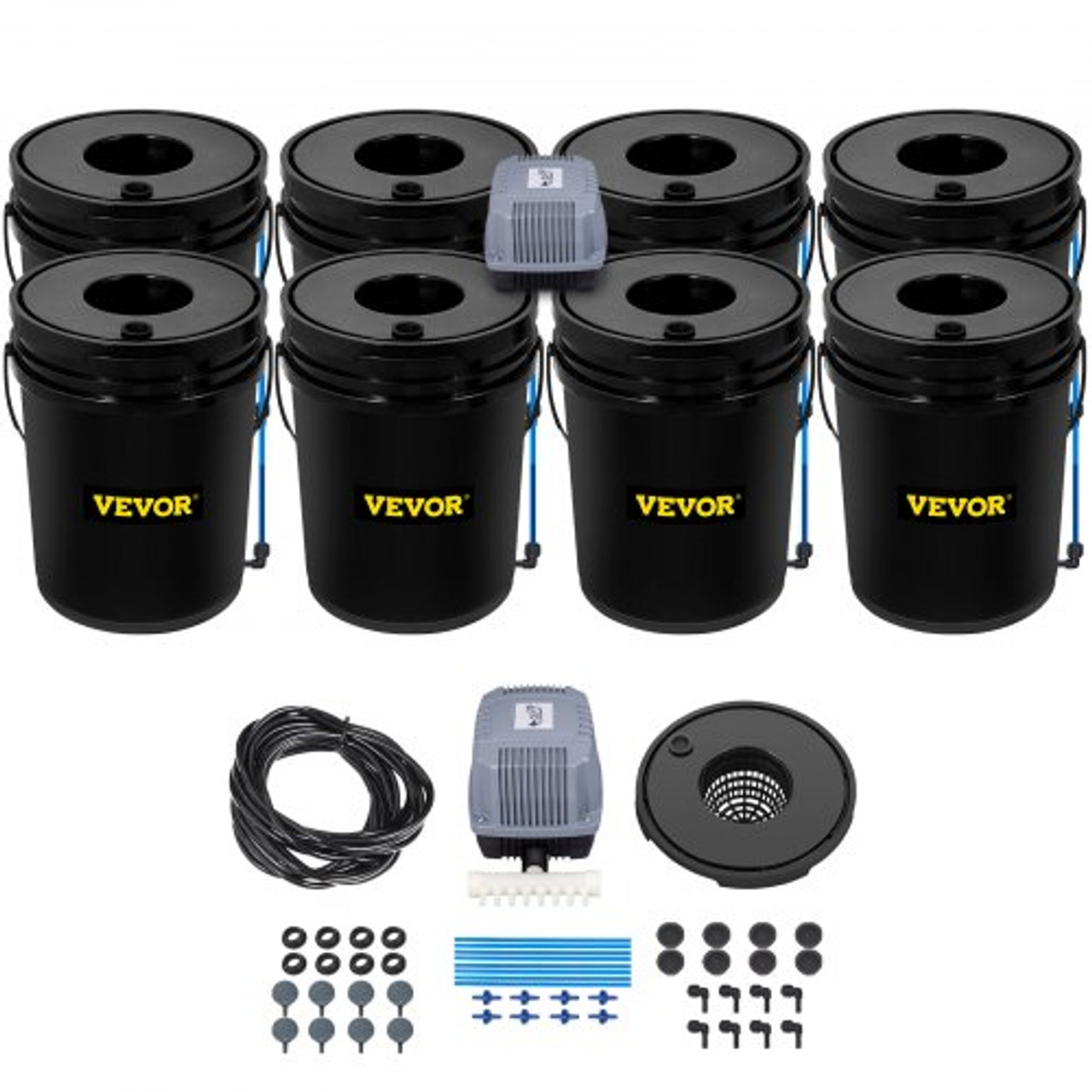 DWC Hydroponic System, 5 Gallon 8 Buckets, Deep Water Culture Growing Bucket, Hydroponics Grow Kit with Pump, Air Stone and Water Level Device, for Indoor/Outdoor Leafy Vegetables