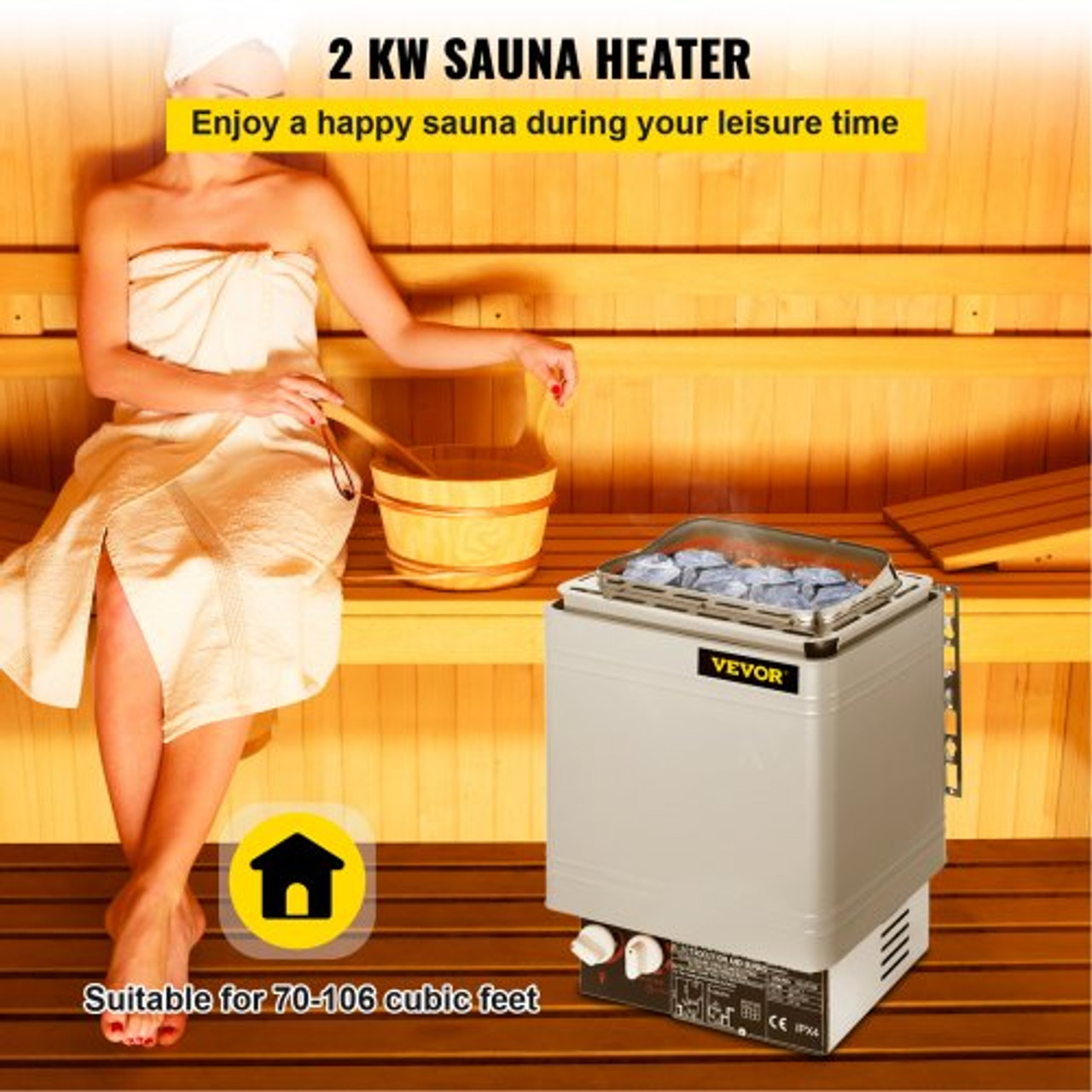 Sauna Heater 2KW Dry Steam Bath Stove 110V-120V with Internal Controller for Max.105.9 Cubic Feet Home Hotel Spa Shower