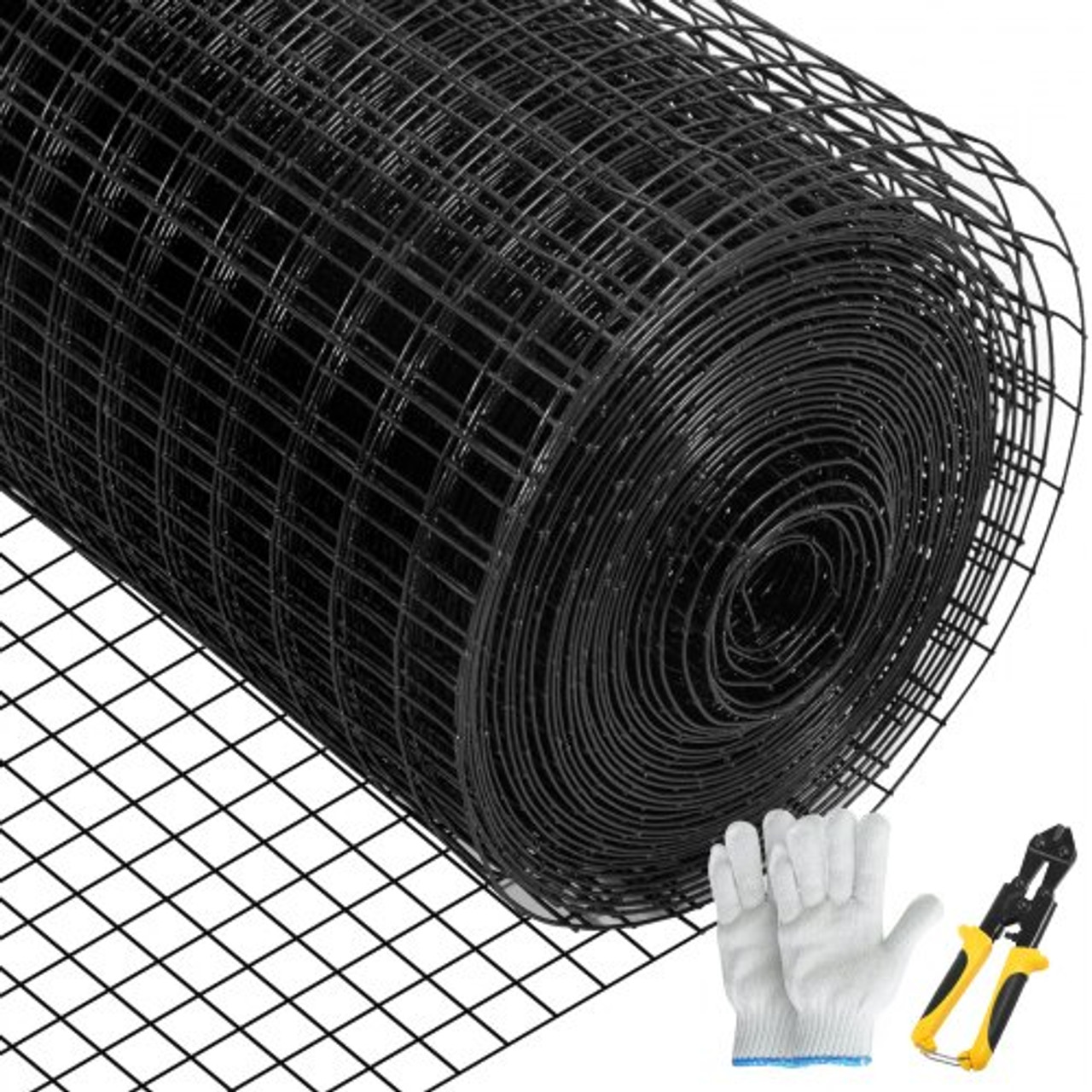 Hardware Cloth, 48" x 50' & 1"x1" Mesh Size, Galvanized Steel Vinyl Coated 16 Gauge Chicken Wire Fencing w/A Cutting Plier & A Pair of Fabric Gloves, for Garden Fencing & Pet Enclosures, Black