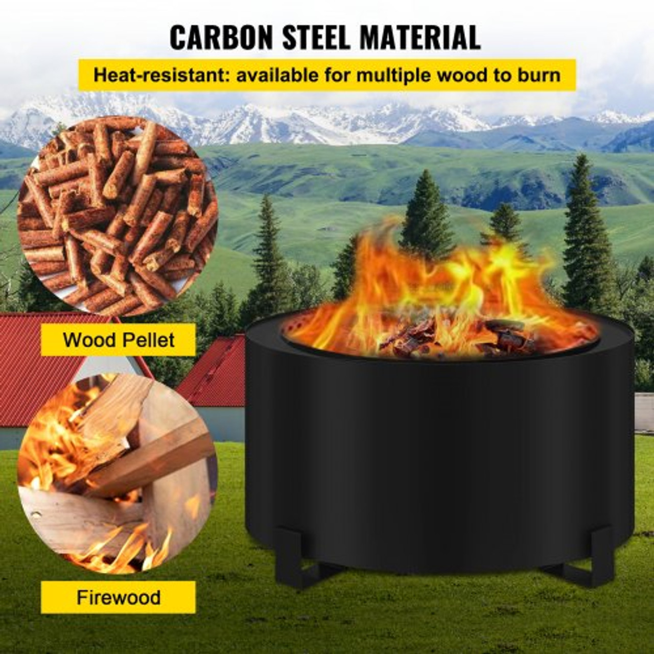 Stove Bonfire, Carbon Steel Smokeless Fire Pit, 23.6-inch Diameter Stove Bonfire Fire Pit, Double Wall Design Smokeless Fire Bowl, Portable Wood Burning Fire Pit for Outdoor Picnic Camping Black