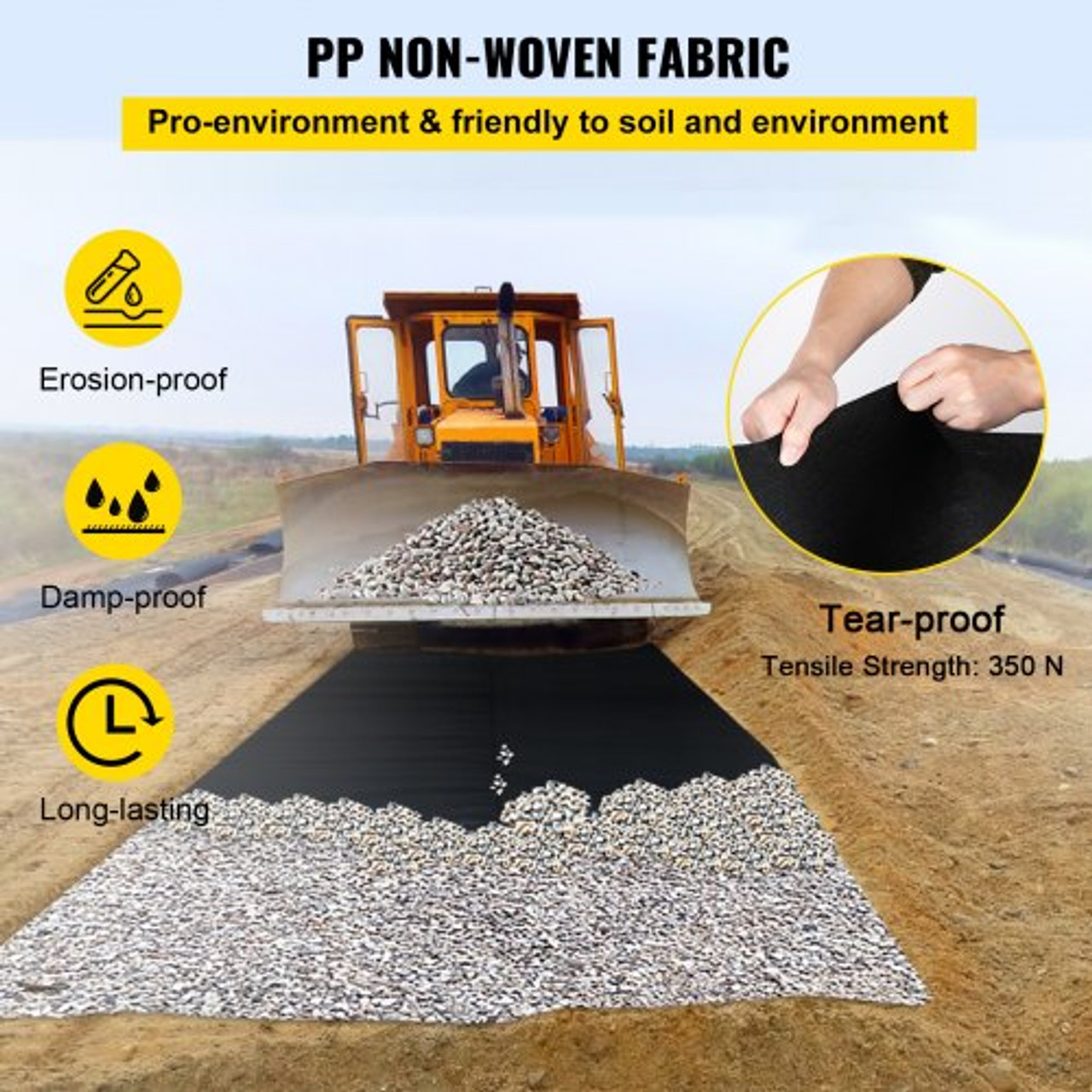VEVOR Garden Weed Barrier Fabric, 8oz Heavy Duty Geotextile Landscape Fabric, 4ft x 100ft Non-Woven Weed Block Gardening Mat for Ground Cover, Weed
