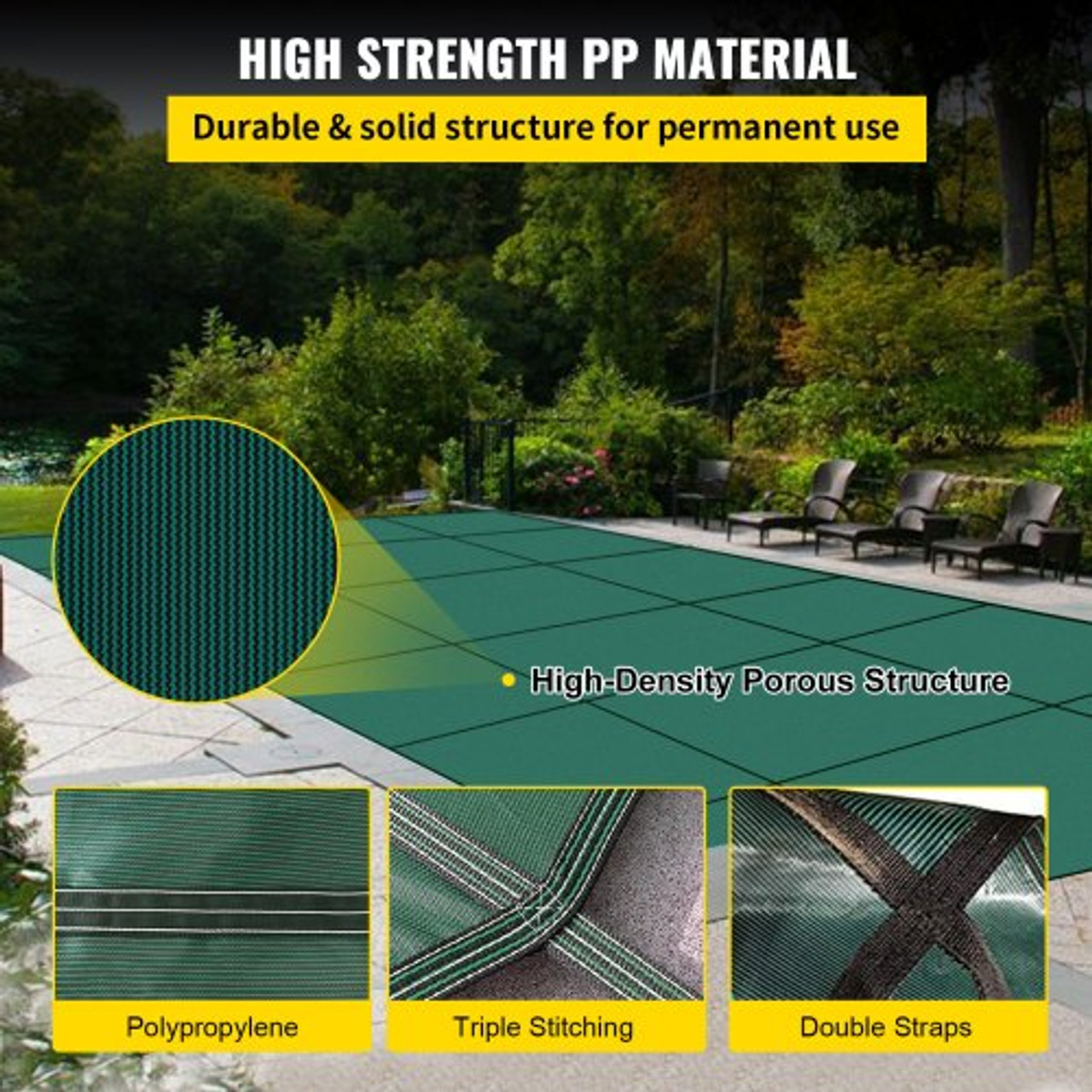 Pool Safety Cover Fits 20x40ft Rectangle Inground Safety Pool Cover Green Mesh Solid Pool Safety Cover for Swimming Pool Winter Safety Cover