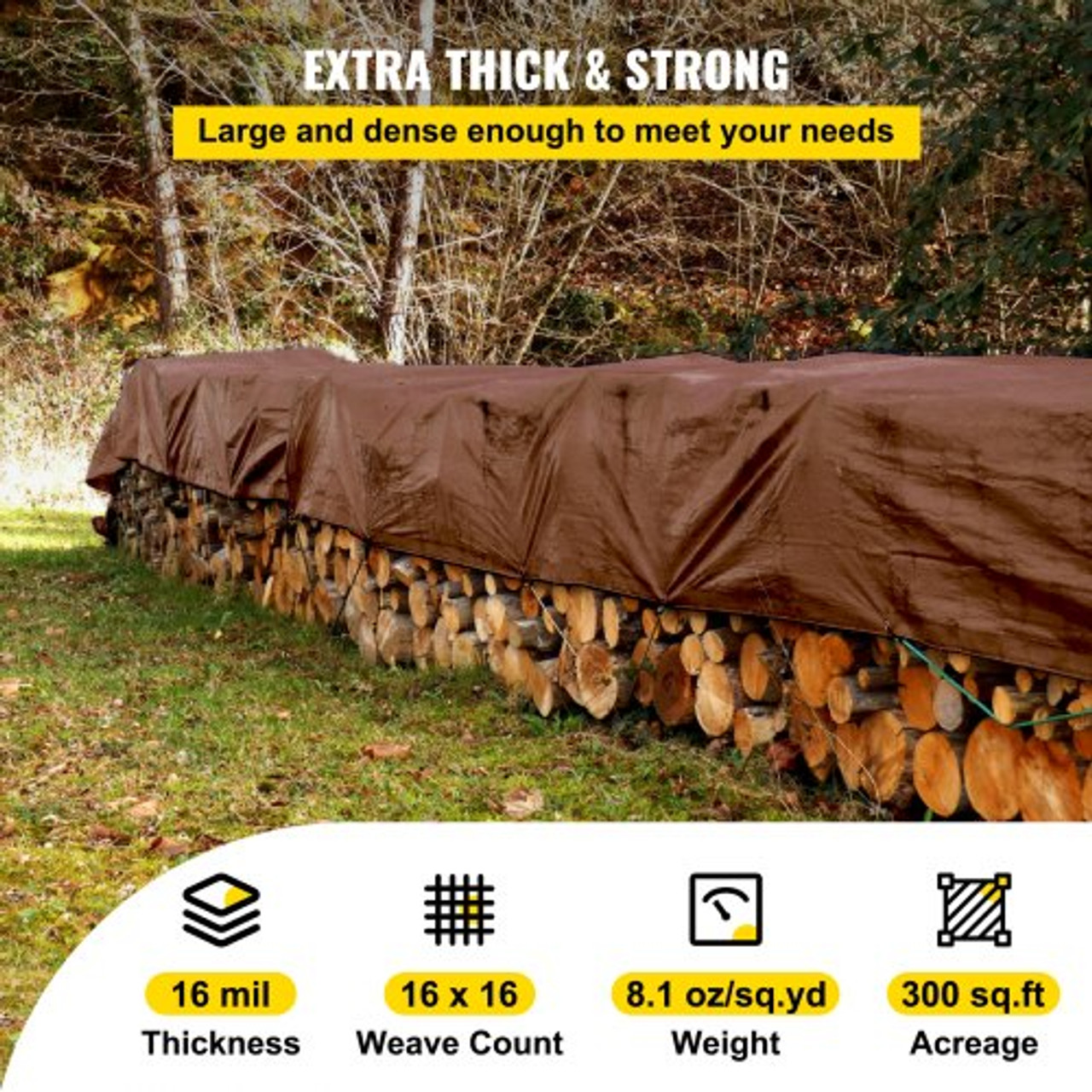 Heavy Duty Tarp, 12 x 25 ft 16 Mil Thick, Waterproof & Sunproof Outdoor Cover, Rip and Tear Proof PE Tarpaulin with Grommets and Reinforced Edges for Truck, RV, Boat, Roof, Tent, Camping, Brown