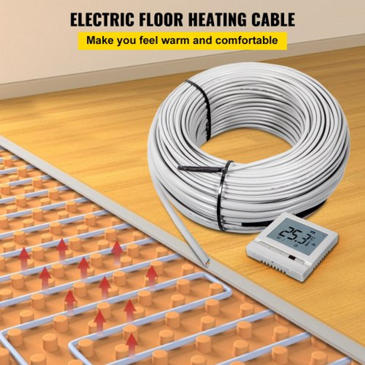 Ditra Floor Heating Cable,135W 120V Floor Tile Heat Cable,35.3 FT Long,10.7 sqft,with Convenient Temperature Control Panel,No Noise or Radiation