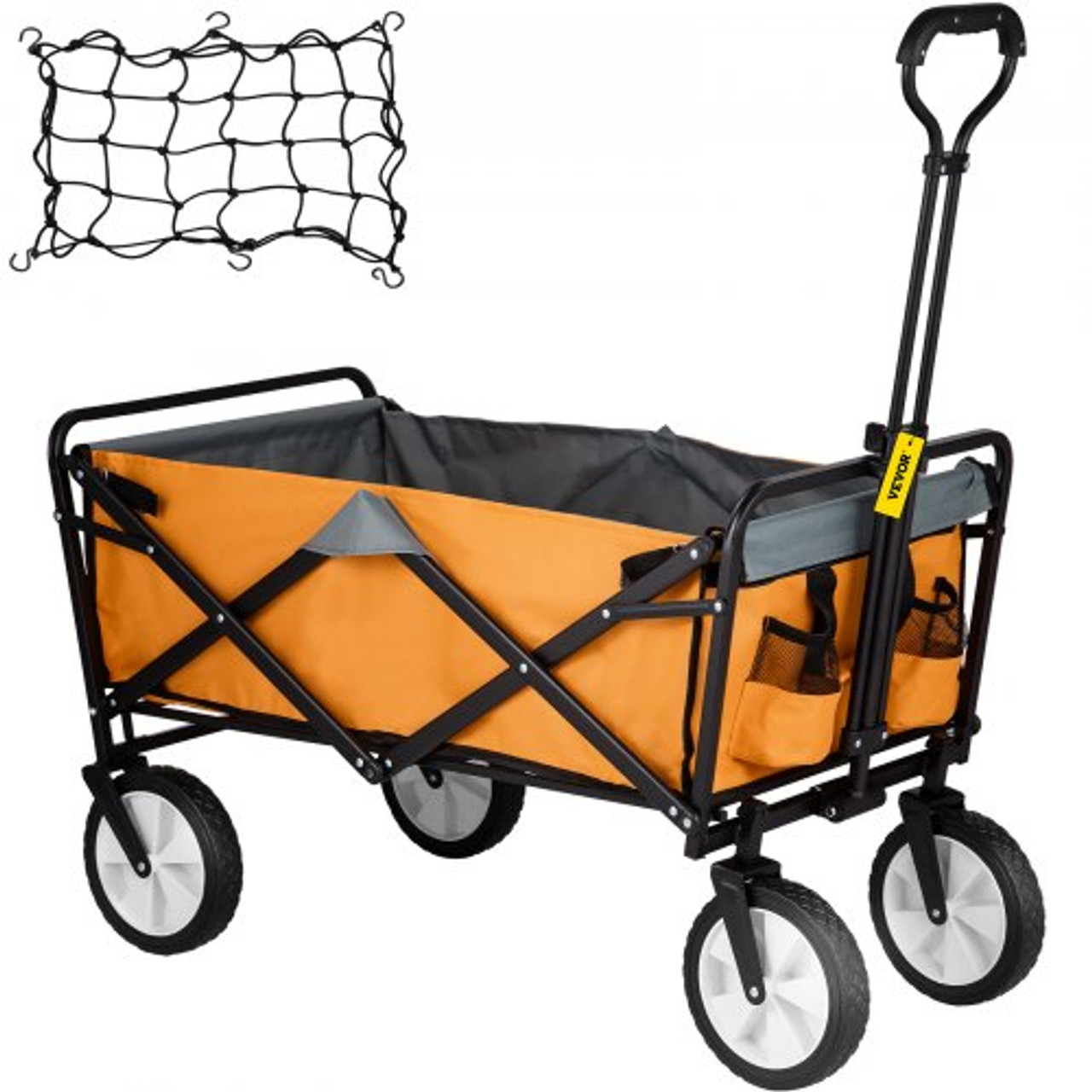 Wagon Cart, Collapsible Folding Cart with 176lbs Load, Outdoor Utility Garden Cart, Adjustable Handle, Portable Foldable Wagons with Wheels for Beach, Camping, Grocery, Orange