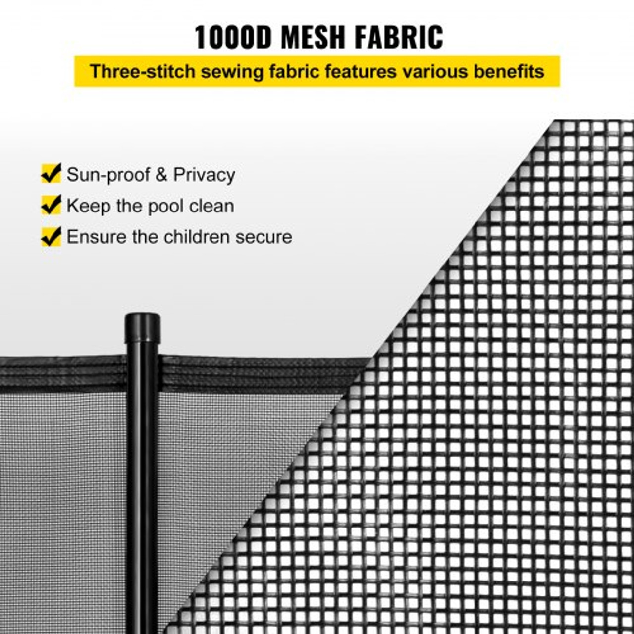 Pool Fencing Mesh, 4 x 96 ft Swimming Pool Fence, 1000D PVC Mesh Fabric Removable Pool Fence, Pool Fence for Inground Pools with Aluminum Poles and Stainless Steel Tubes for Security and Privacy