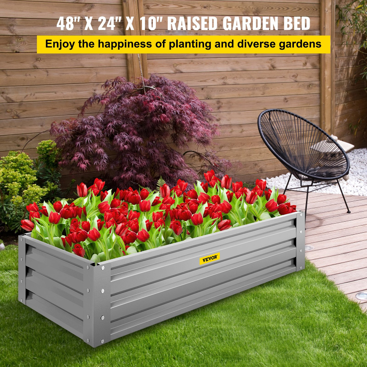 Galvanized Raised Garden Bed, 48" x 24" x 10" Metal Planter Box, Light Gray Steel Plant Raised Garden Bed Kit, Planter Boxes Outdoor