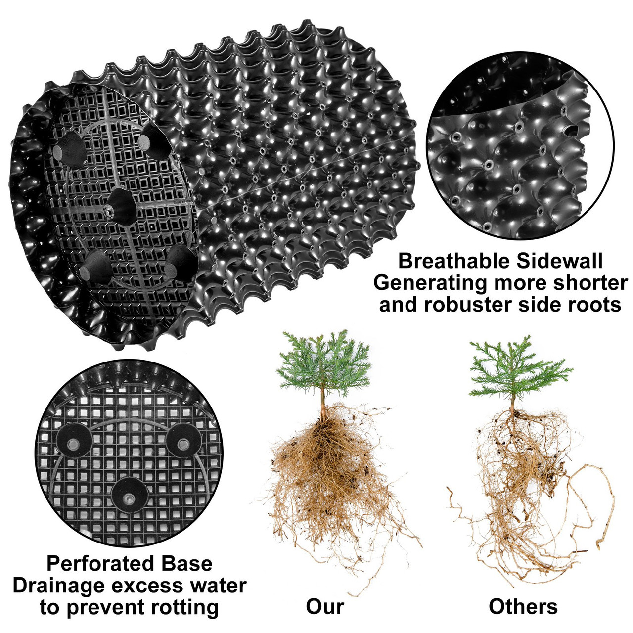 12 PCS Air Root Pruning Pots, 7.4 Gallon Garden Propagation Pot, Black Equivalent Pot, Recycled Air-Pruning Container, Air Root Pots Plant Root