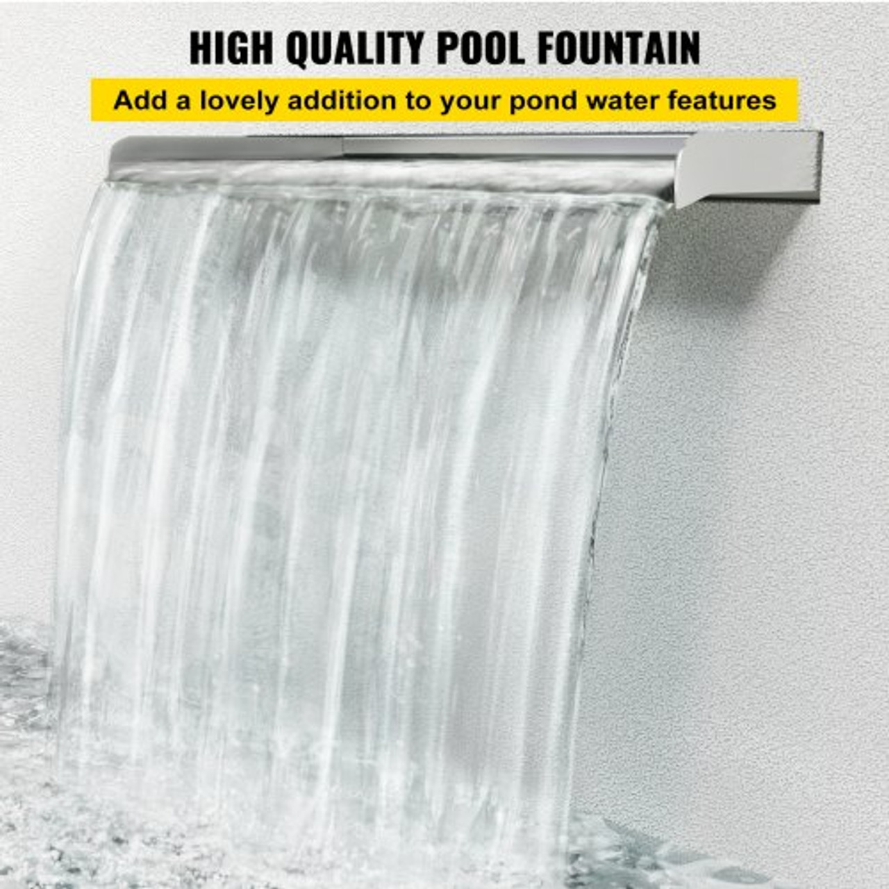Pool Fountain Stainless Steel Pool Waterfall 23.6" x 4.5" x 3.1"(W x D x H) Waterfall Spillway with Pipe Connector Rectangular Garden Outdoor, Silver