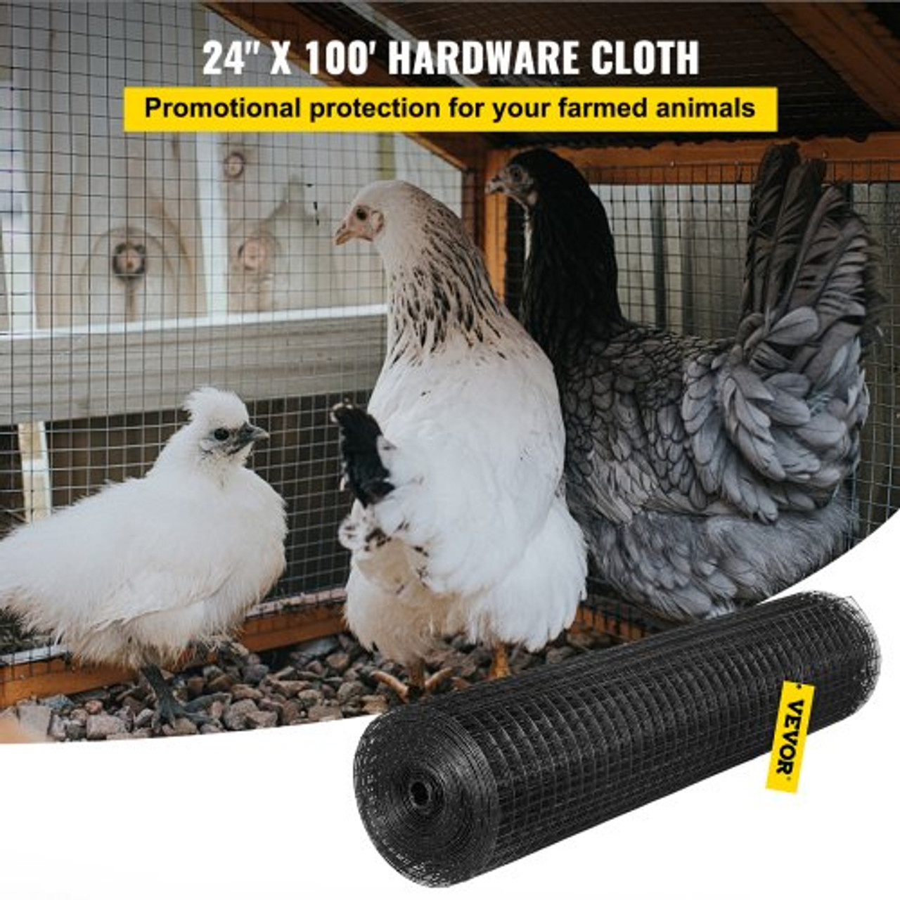 Hardware Cloth, 24" x 100' & 1"x1" Mesh Size, Galvanized Steel Vinyl Coated 16 Gauge Chicken Wire Fencing w/A Cutting Plier & A Pair of Fabric Gloves, for Garden Fencing & Pet Enclosures, Black