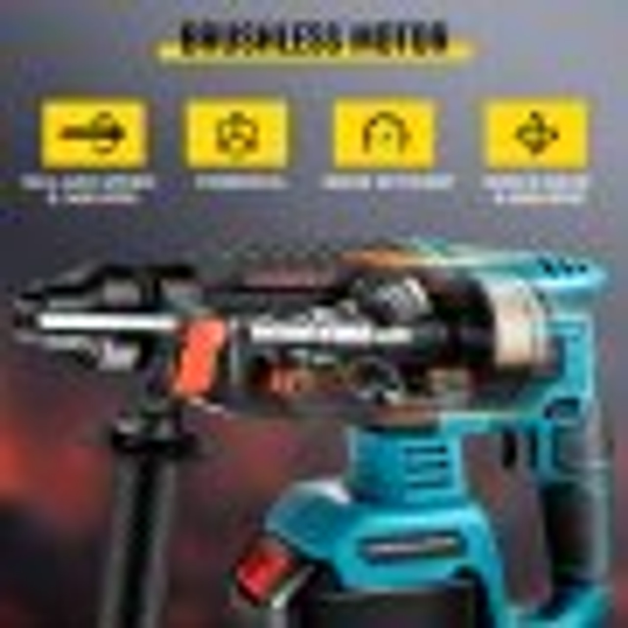 SDS-Plus Rotary Hammer Drill, 1400 rpm & 450 bpm Variable Speed Electric Hammer, 4 IN 1 Cordless Drill, Measurable Hammer Ideal with 1 for Concrete, Steel, and Wood