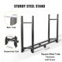 Firewood Log Rack, 8ft Firewood Rack Outdoor, Black Firewood Rack Stand, Steel Outdoor Wood Rack, Firewood Log Holder with Load Capacity 1300lbs, Firewood Rack with Cover & Fireplace Tool Set