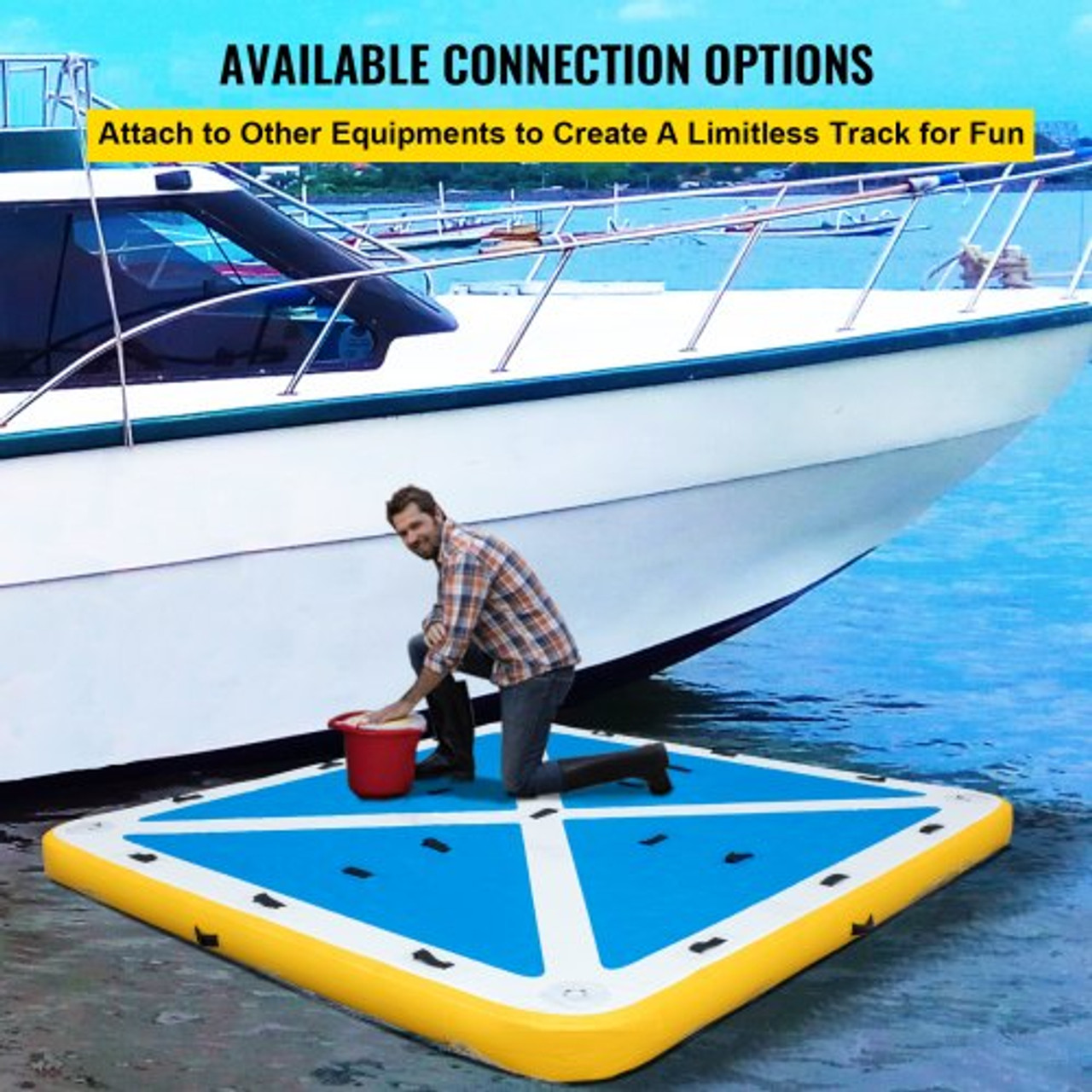 Inflatable Floating Dock, Inflatable Dock Platform with Electric Air Pump, Inflatable Swim Platform 6 Inch Thick, Floating Dock 4-6 People, Floating Platform for Pool Beach Ocean (8 x 6 ft)