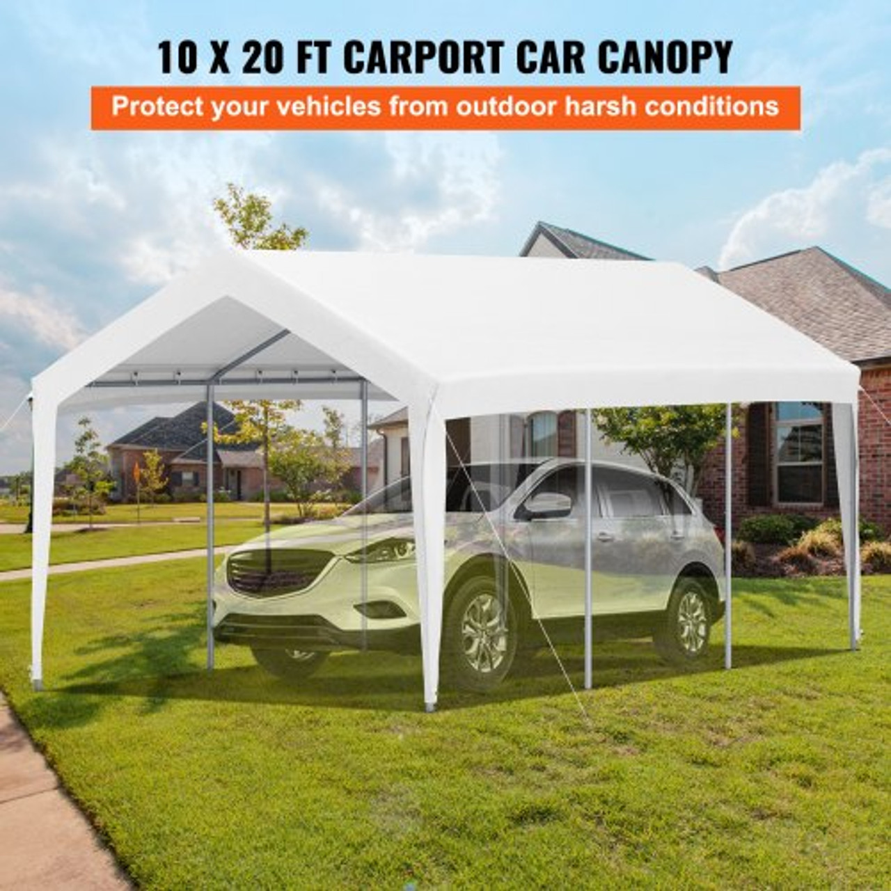 Carport Canopy Car Shelter Tent 10 x 20ft for Auto Boats with 8 Legs White