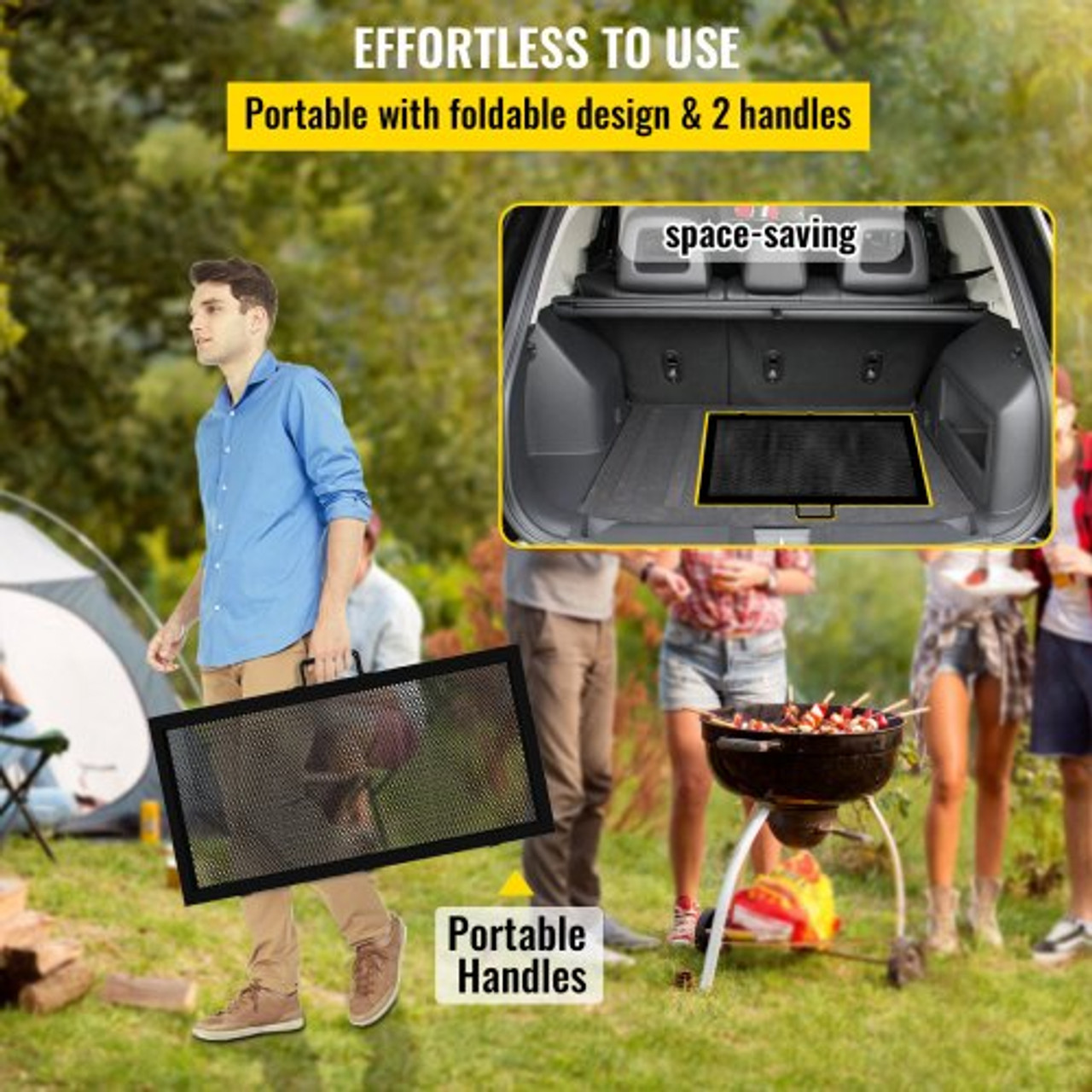 Fire Pit Cooking Grate 36 Inch, Foldable Square Cooking Grill Grates, Heavy Duty X-Marks BBQ Grill with Portable Handle & Solid Steel for Outdoor Campfire Party & Gathering