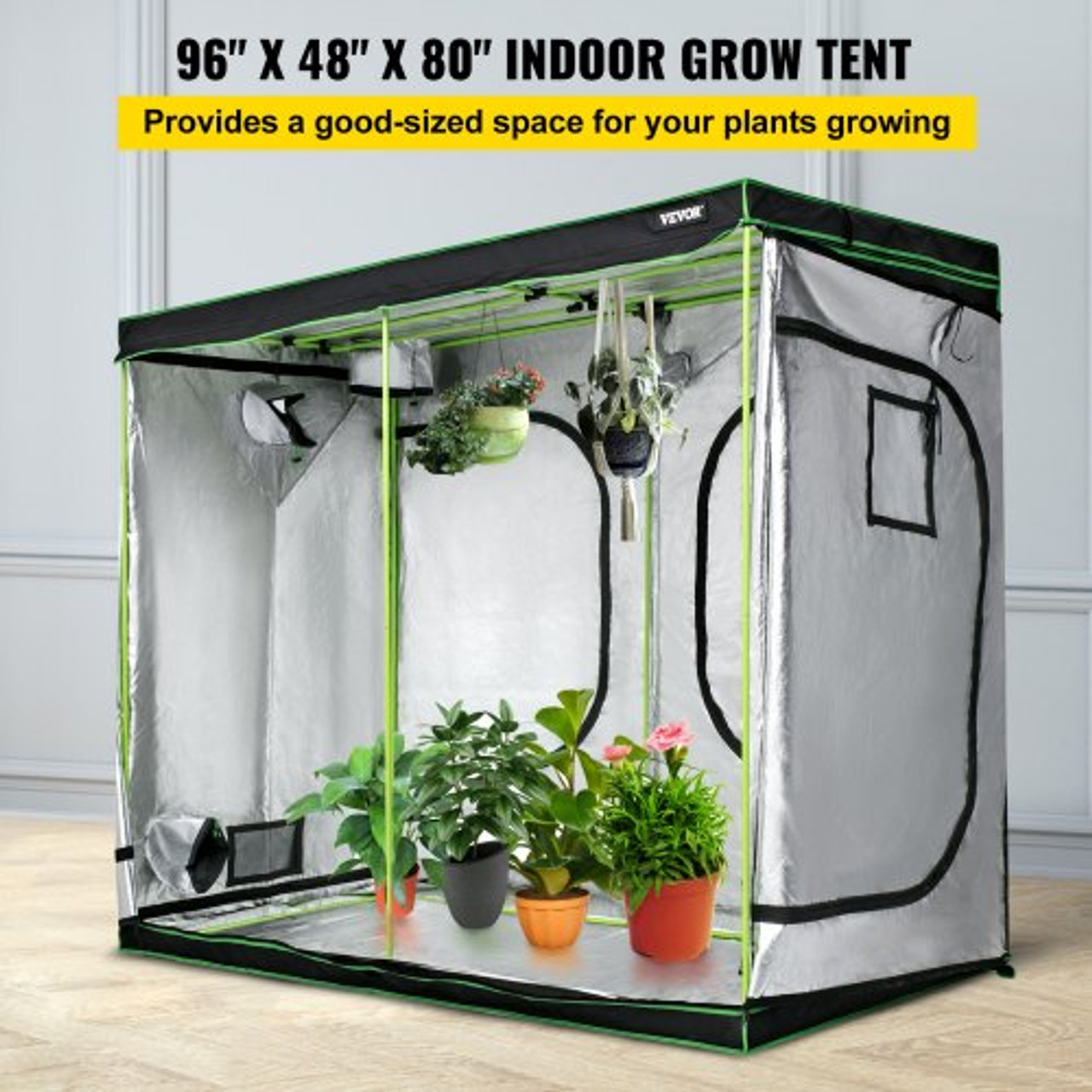 Grow Tent, 96" x 48" x 80" Hydroponics Mylar Grow Room with Observation Windows and Removable Floor Tray, 100% Lightproof Large Grow Closet for Indoor Plants Growing, 8'x4' Reflective Plant Tent