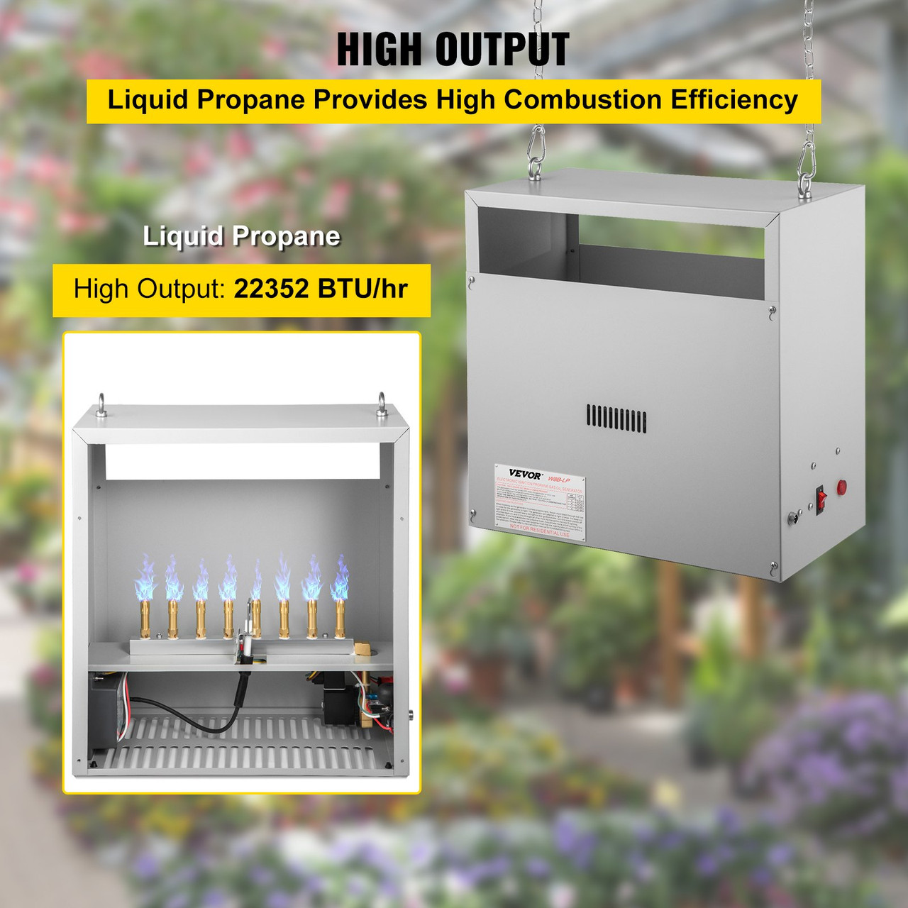 CO2 Burner, 8 Brass Burner CO2 Generator for Plant, Liquid Propane LP Carbon Dioxide Generator, 22352 BTU/Hr, Built-In Electronic Ignition, for Greenhouse Green Tent Hydroponic Room Grow Room