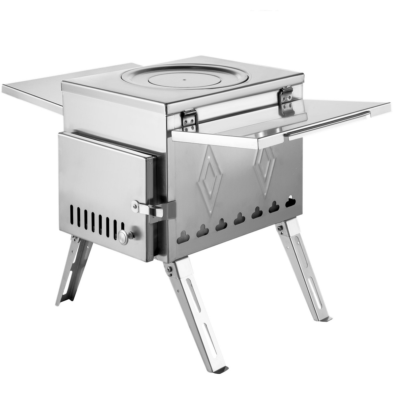Tent Wood Stove 17.5x14.7x10.6 inch, Camping Wood Stove 304 Stainless Steel With Folding Pipe, Portable Wood Stove 95.7 inch Total Height For