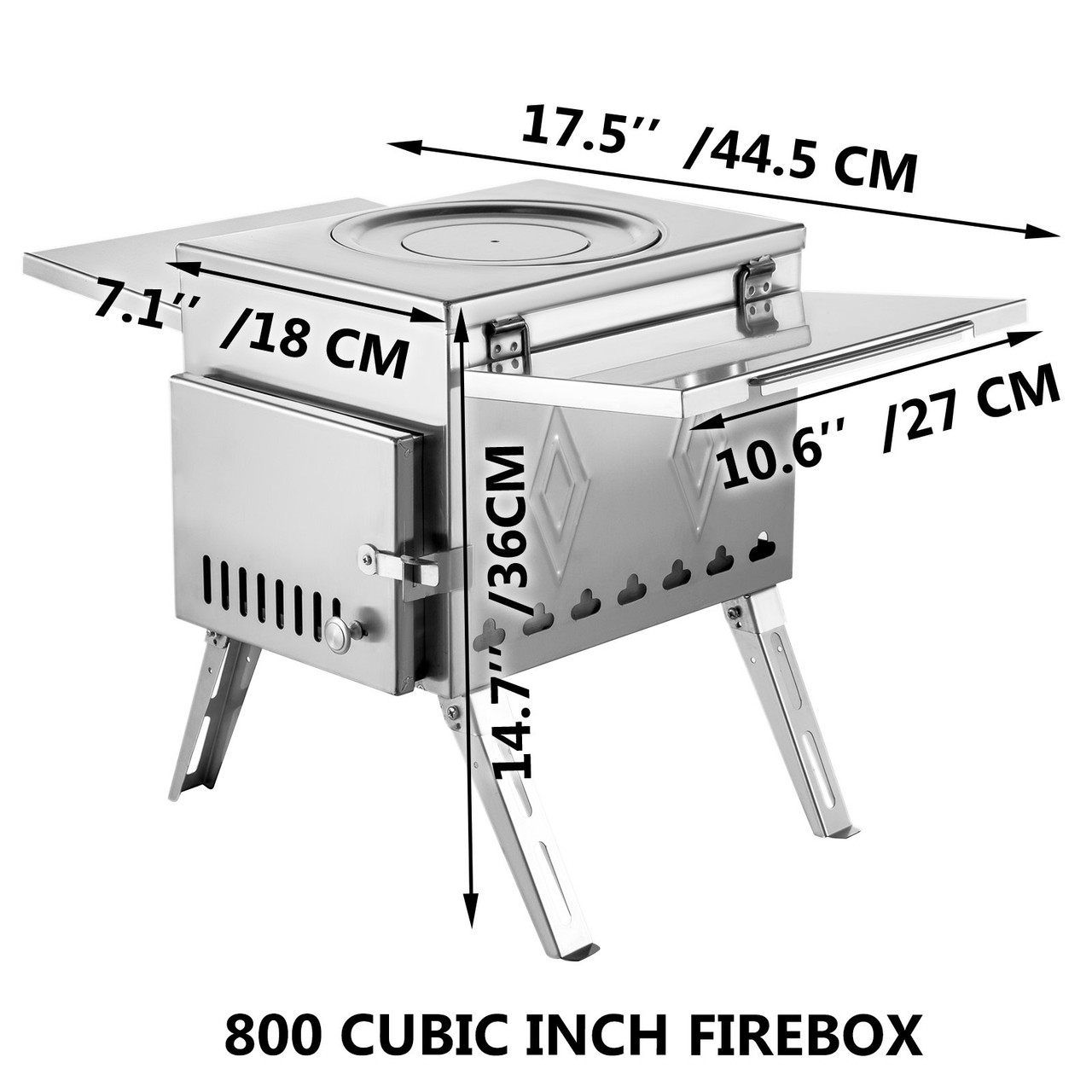 Tent Wood Stove 17.5x14.7x10.6 inch, Camping Wood Stove 304 Stainless Steel With Folding Pipe, Portable Wood Stove 95.7 inch Total Height For