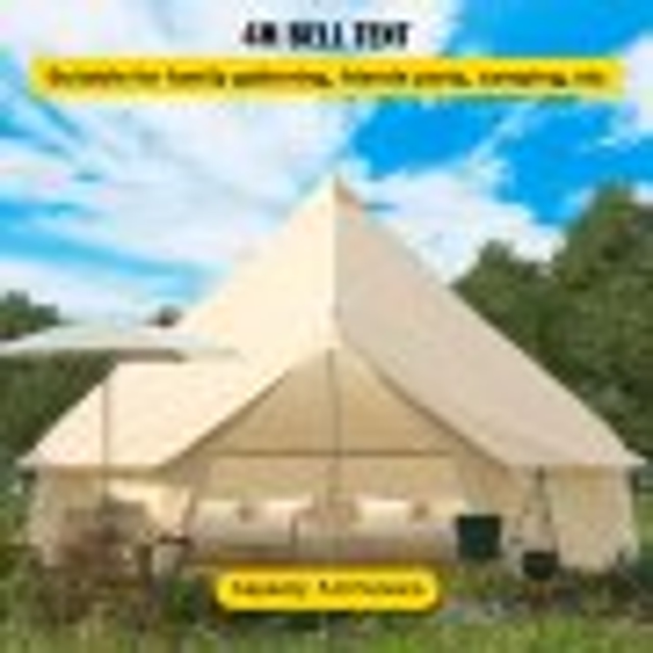 Canvas Bell Tent, 4 Seasons Breathable 100% Cotton Canvas Yurt Tent - w/Stove Jack, Luxury Glamping Tent Waterproof Canvas Tents for Family Camping Outdoor Hunting Party