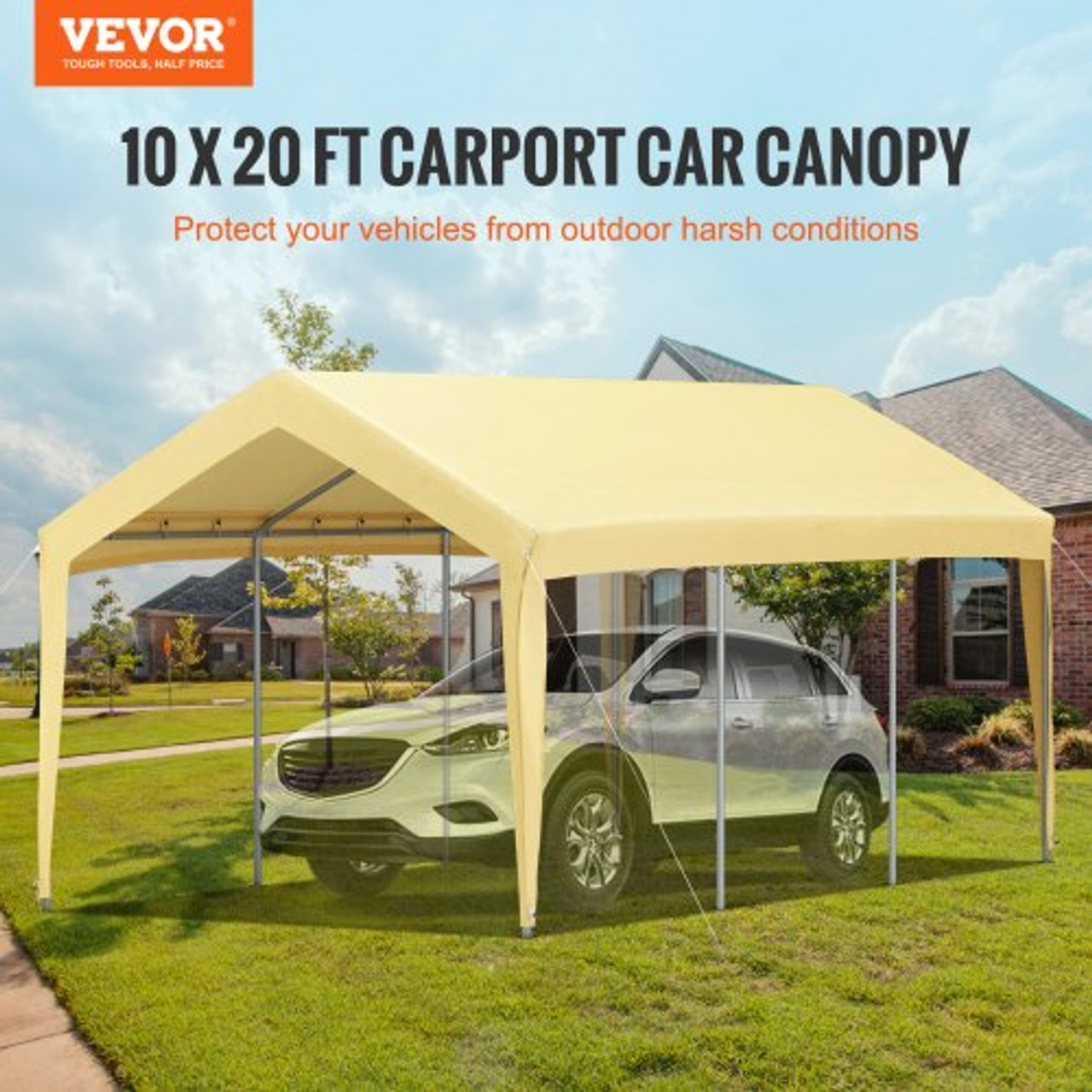 Carport Canopy Car Shelter Tent 10 x 20ft for Auto Boat with 8 Legs Yellow