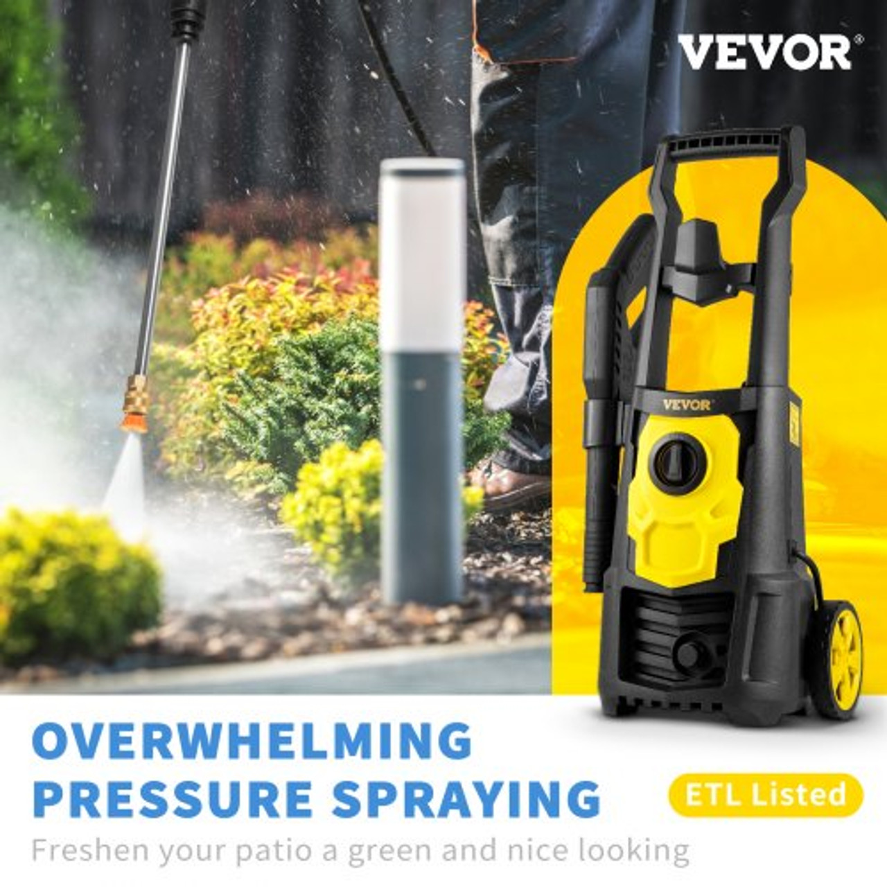 Electric Power Washer, 2000 PSI, Max 1.65 GPM Pressure Washer w/ 30 ft Hose & Reel, 5 Quick Connect Nozzles, Foam Cannon, Portable to Clean Patios, Cars, Fences, Driveways, ETL Listed