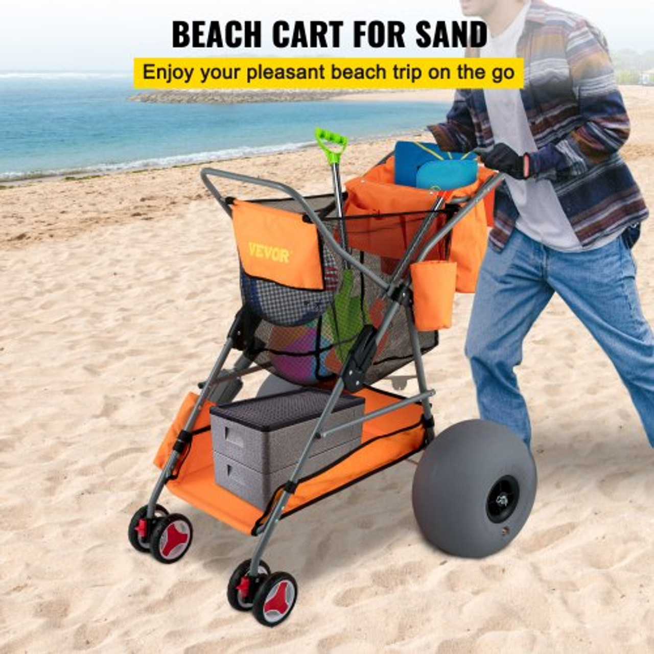 VEVOR Beach Fishing Cart Fishing Trolley 350 lbs with Balloon Tires for Sand