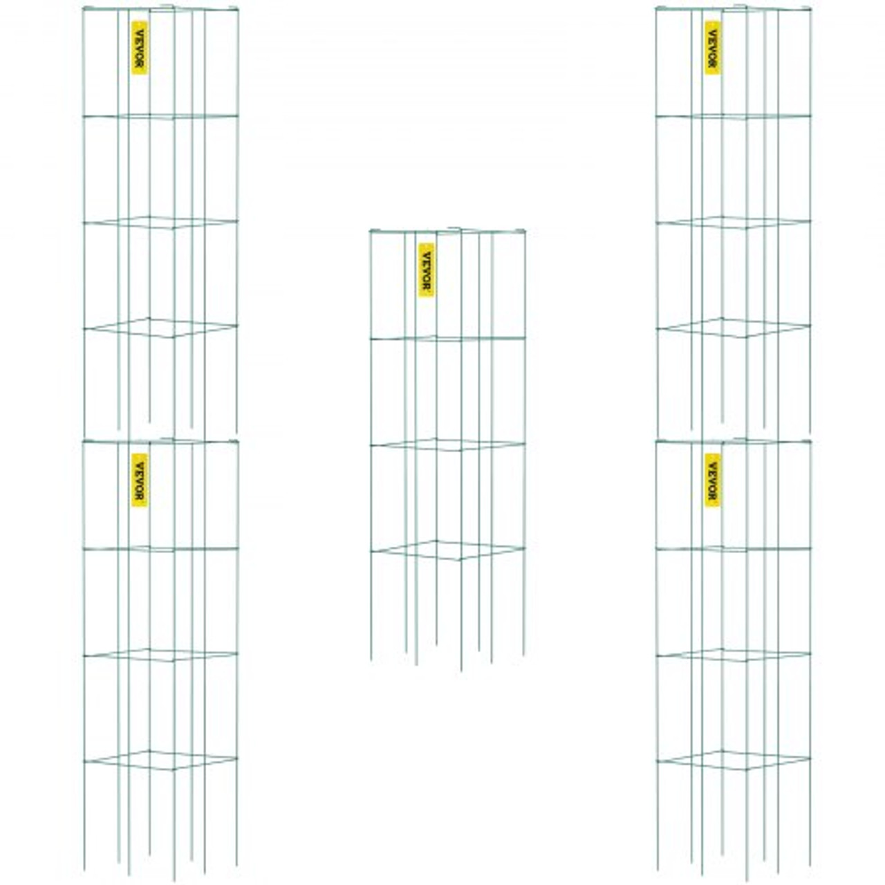 Tomato Cages, 11.8" x 11.8" x 46.1", 5 Packs Square Plant Support Cages, Green PVC-Coated Steel Tomato Towers for Climbing Vegetables, Plants, Flowers, Fruits