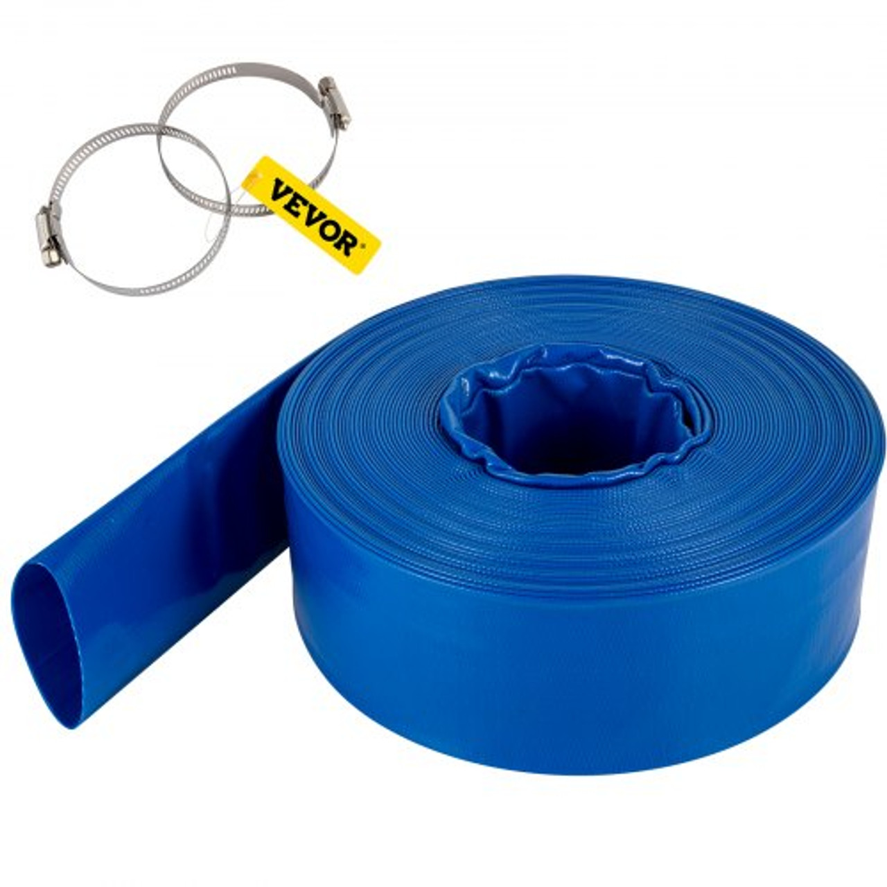 Discharge Hose, 4" x 105', PVC Lay Flat Hose, Heavy Duty Backwash Drain Hose with Clamps, Weather-proof & Burst-proof, Ideal for Swimming Pool & Water Transfer, Blue