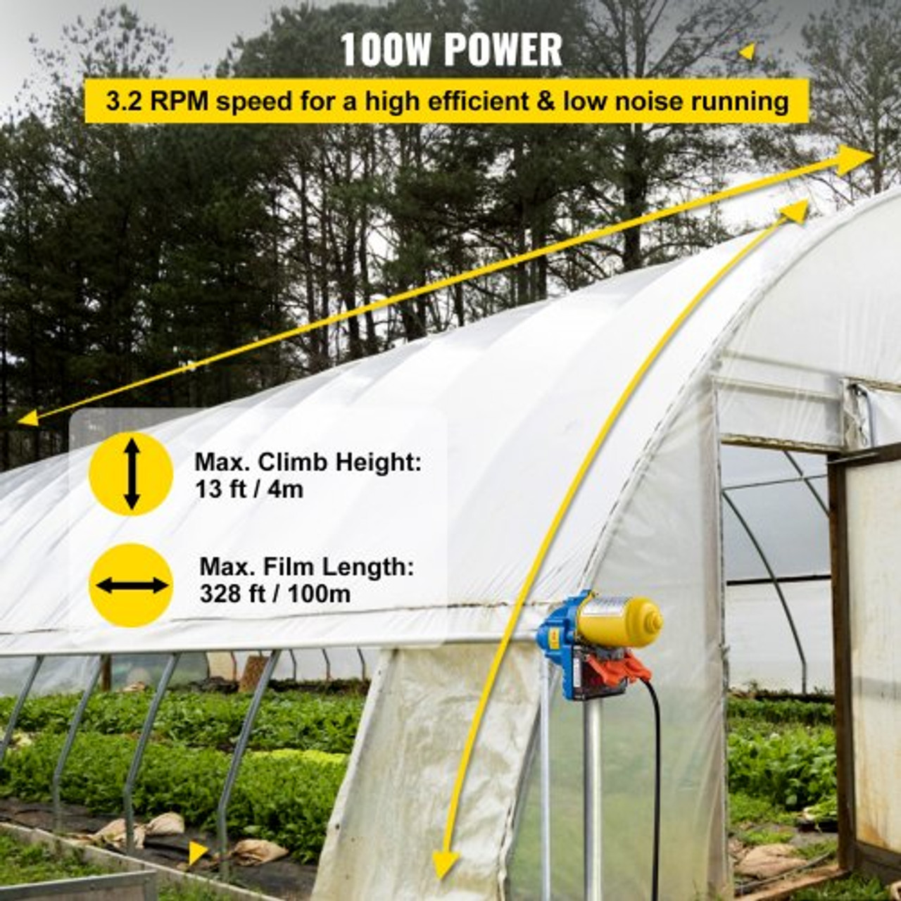 Greenhouse Roll Up Motor, 100W DC 24V 3.2 RPM, Waterproof Aluminum Alloy Electric Greenhouse Frame Shed Roll-up Motor with Accurate Limit Switch, for Greenhouse Ventilation, Automatic Venting