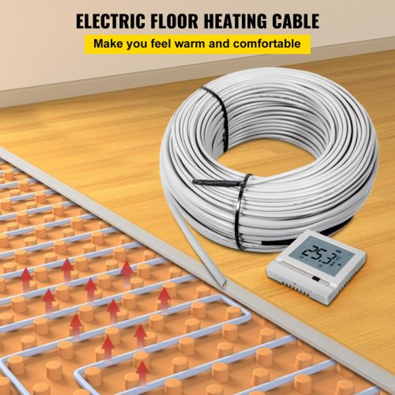 Ditra Floor Heating Cable,650W 120V Floor Tile Heat Cable,169.8 FT Long,51.4 sqft,with Convenient Temperature Control Panel,No Noise or Radiation